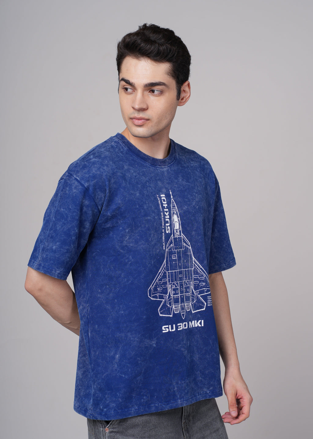 Men Blue Graphic Cotton Oversized T-Shirt