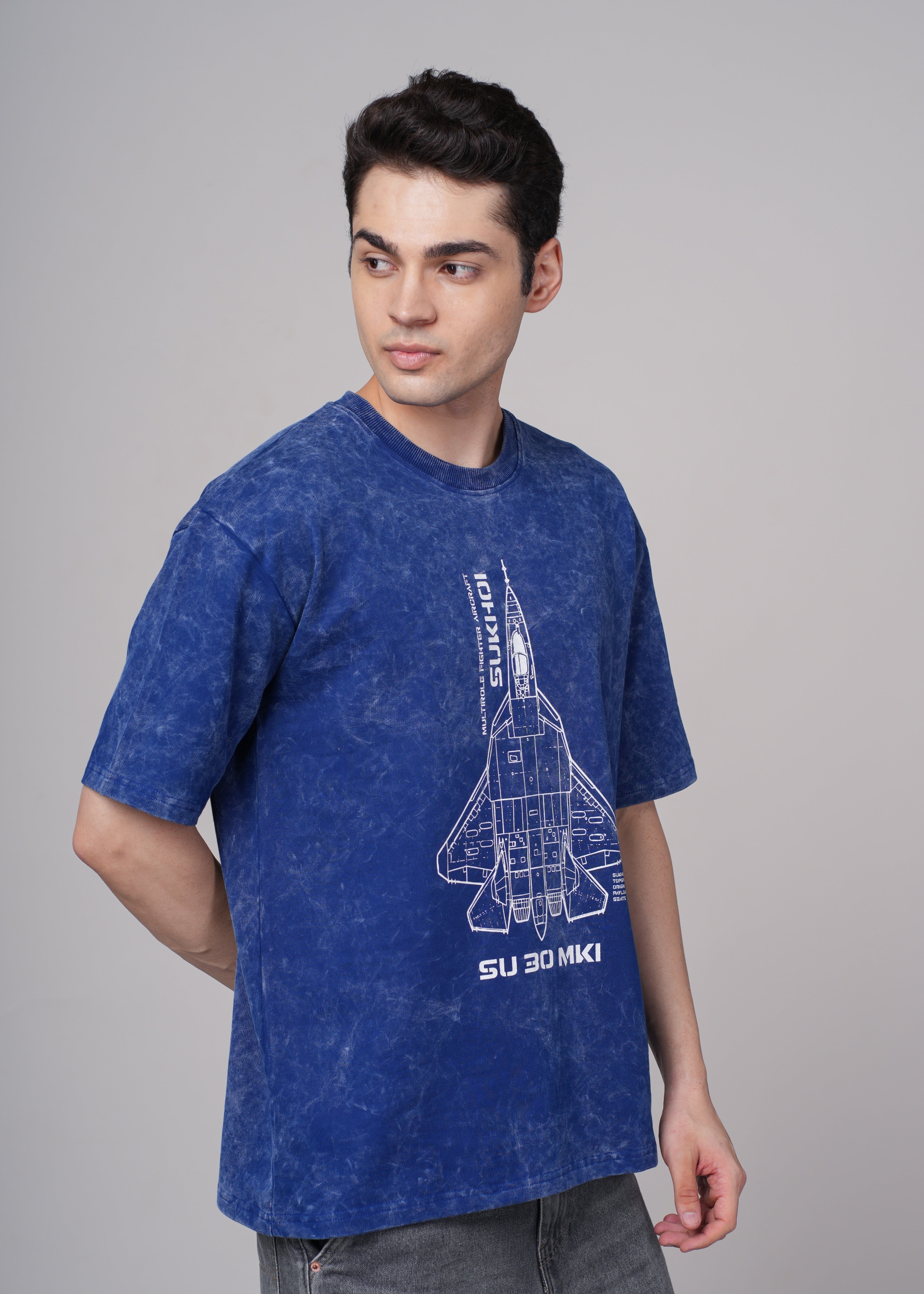 Men Blue Graphic Cotton Oversized T-Shirt