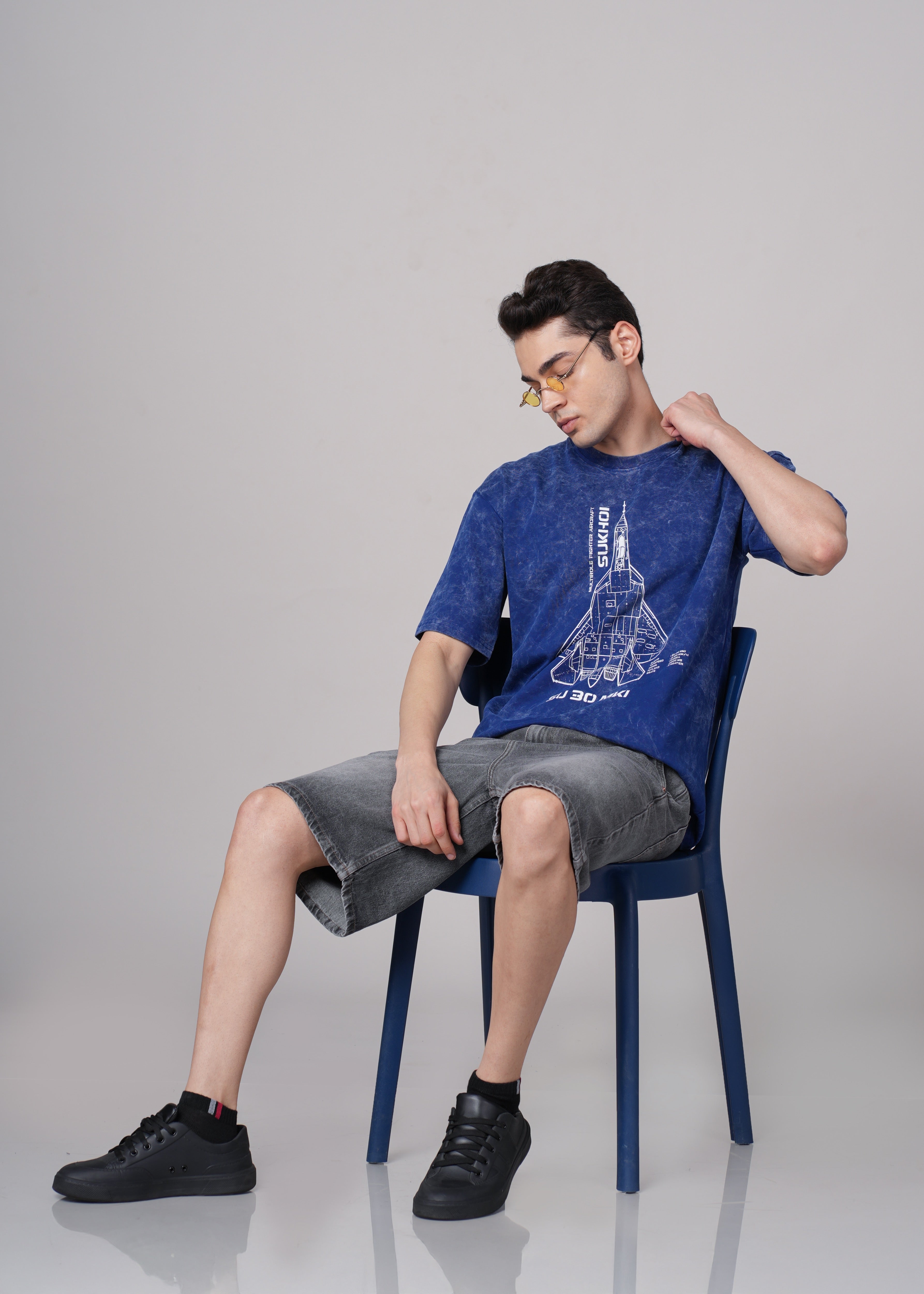 Men Blue Graphic Cotton Oversized T-Shirt