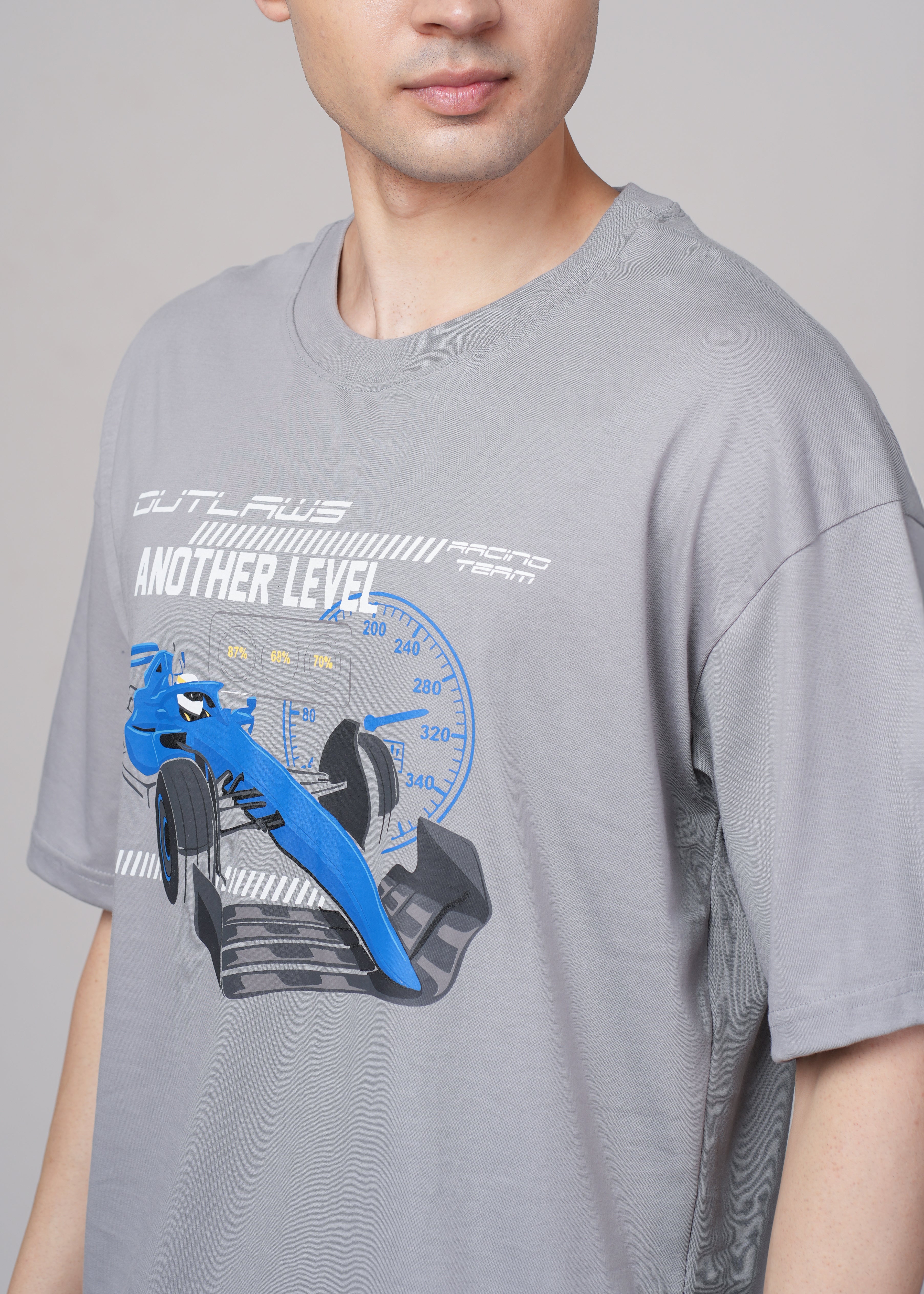 Men Grey Graphic Cotton Oversized T-Shirt