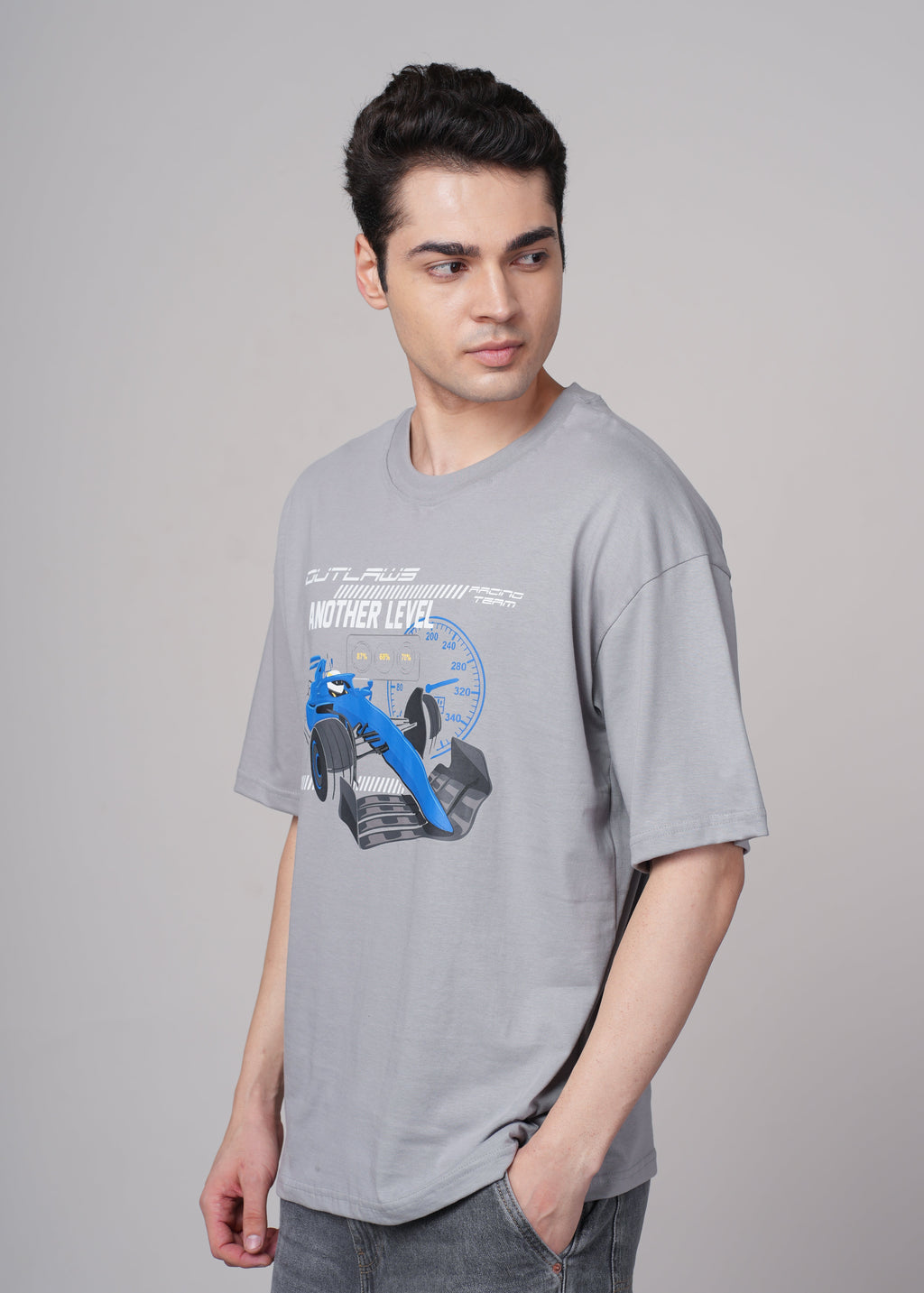 Men Grey Graphic Cotton Oversized T-Shirt