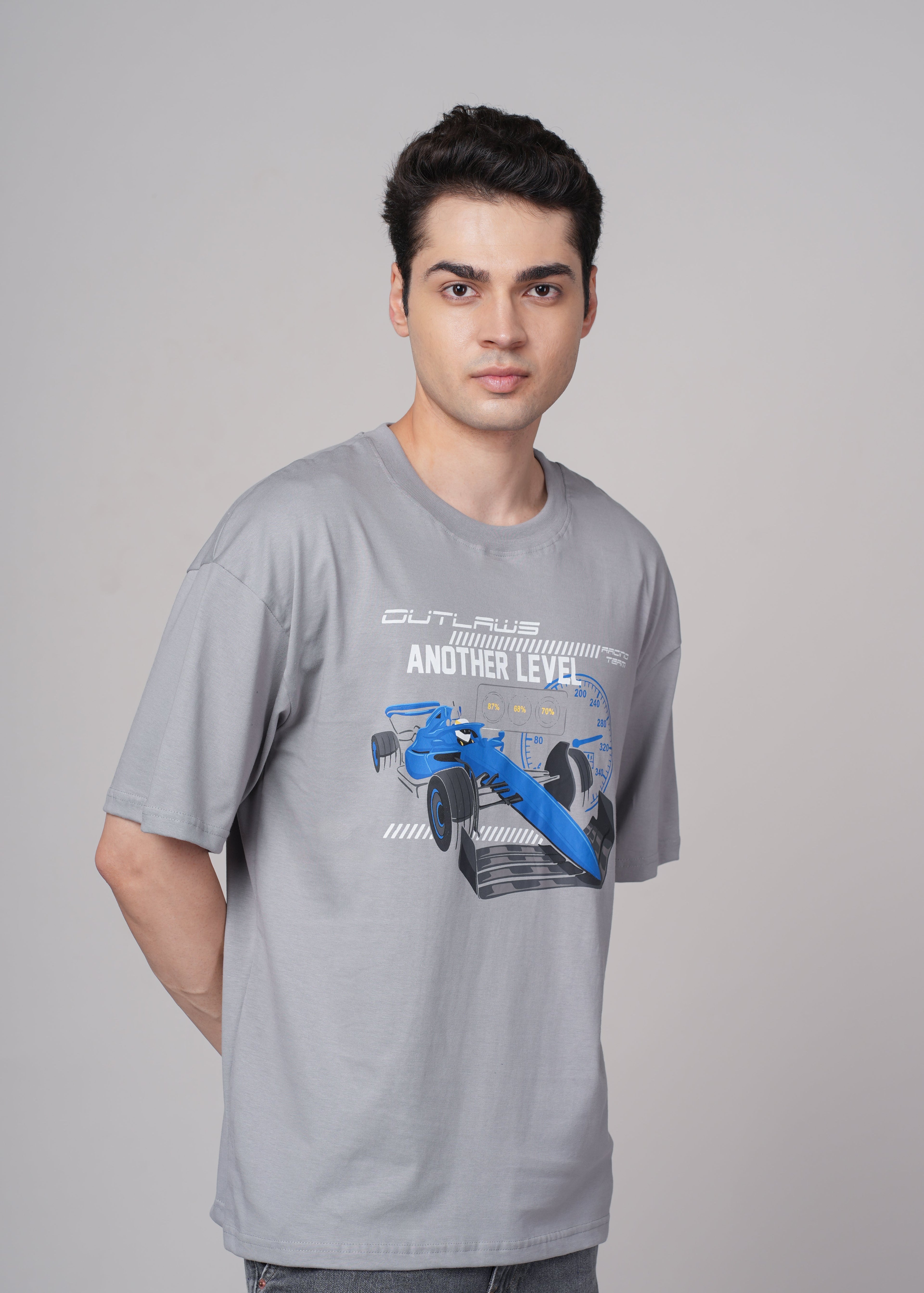 Men Grey Graphic Cotton Oversized T-Shirt