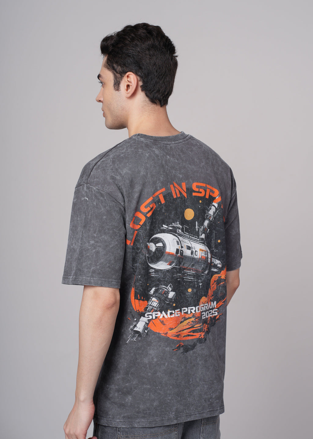 Men Grey Printed Cotton Oversized T-Shirt