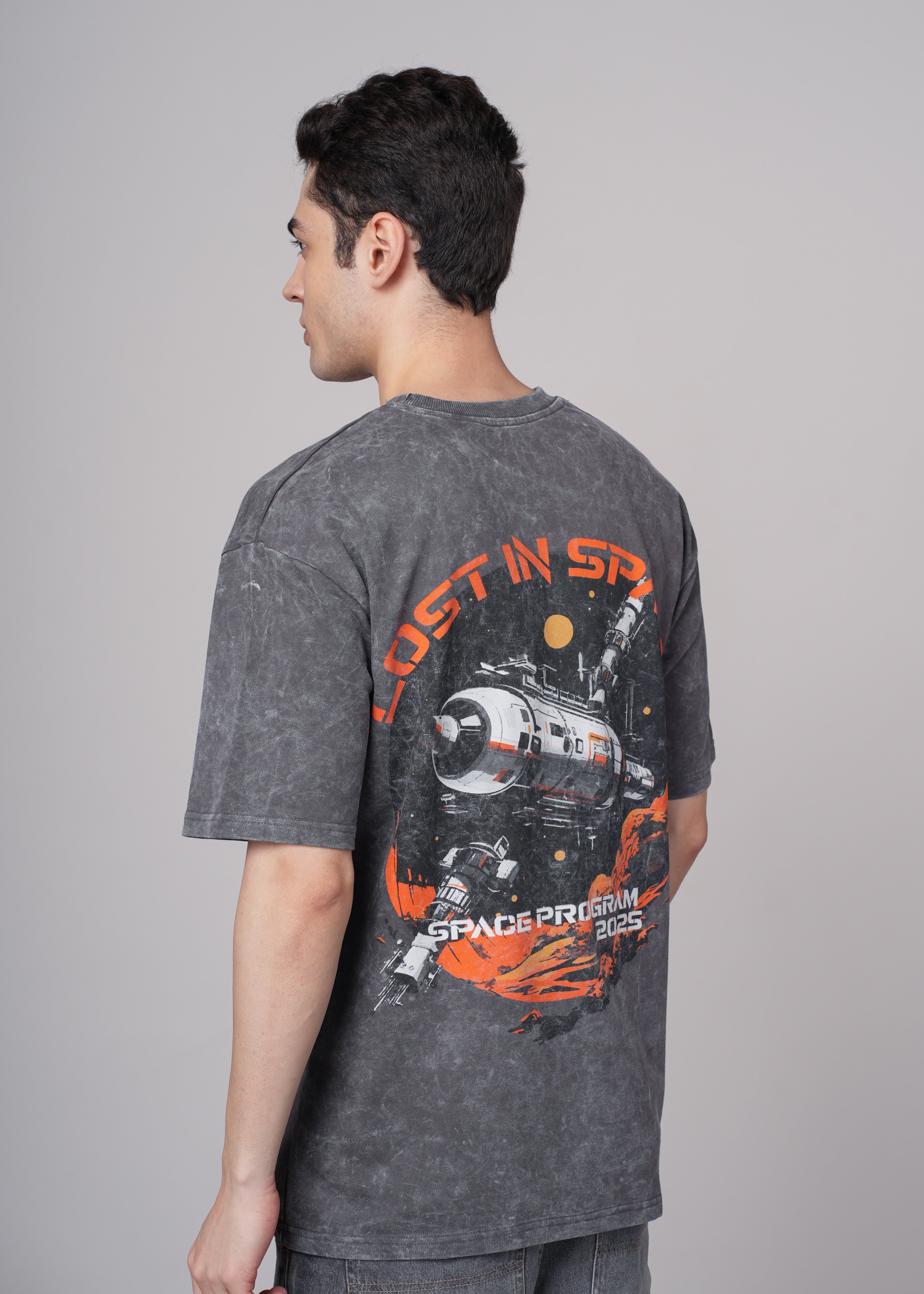Men Grey Printed Cotton Oversized T-Shirt
