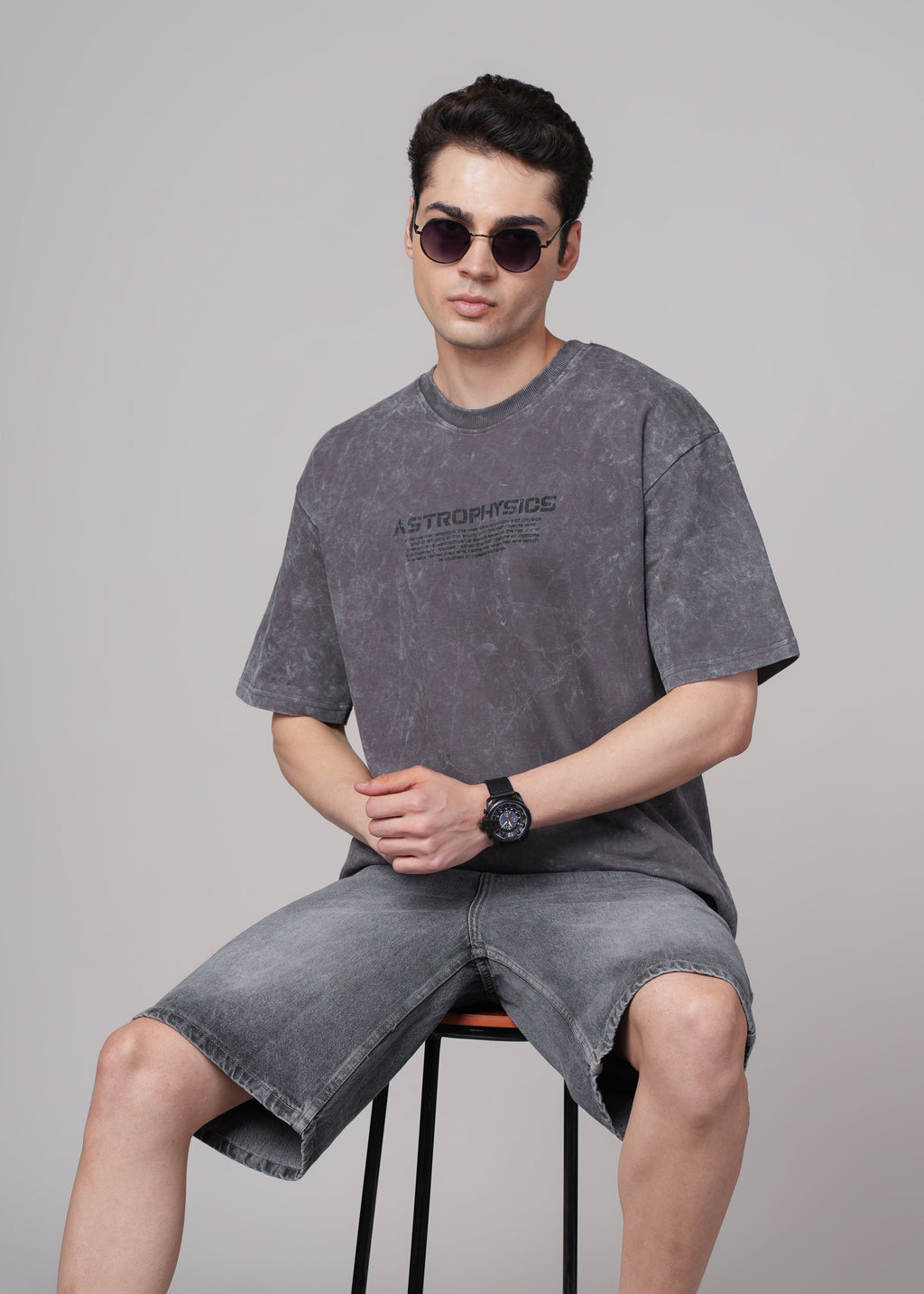 Men Grey Printed Cotton Oversized T-Shirt