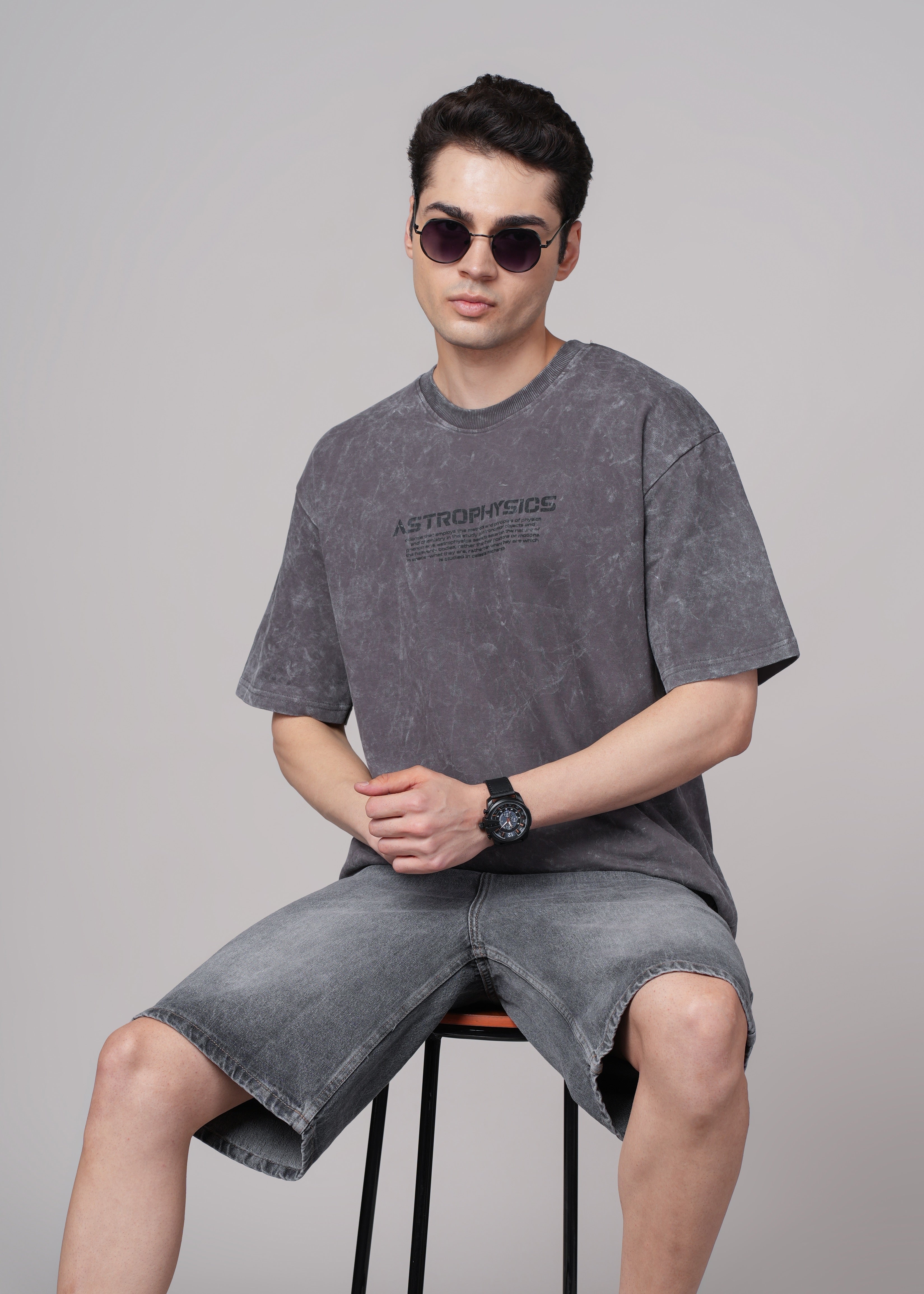 Men Grey Printed Cotton Oversized T-Shirt