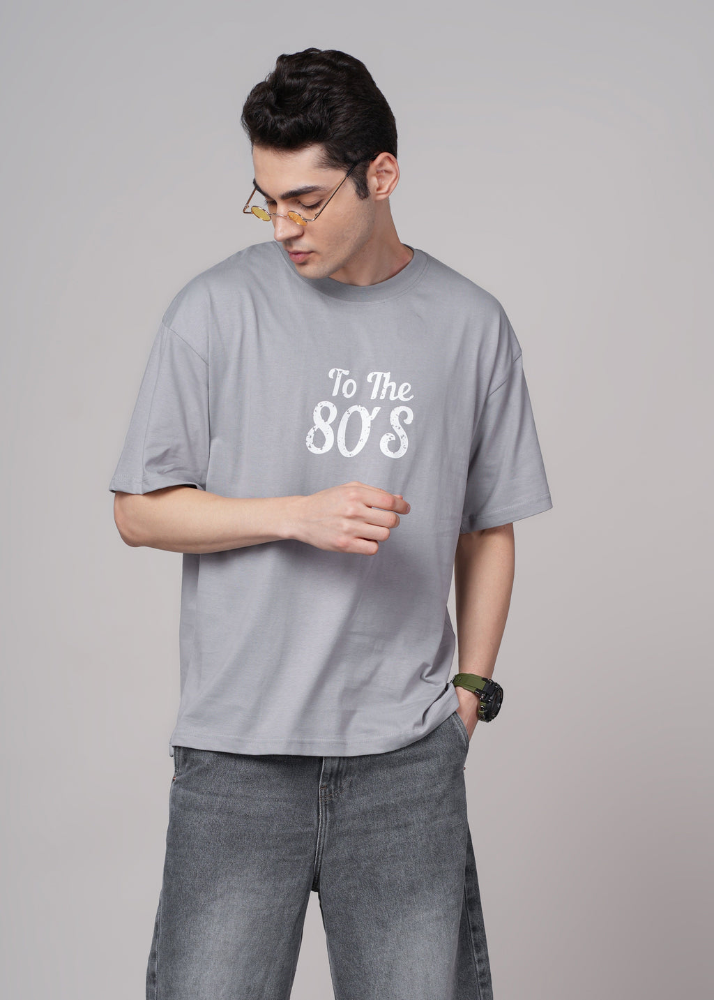 Men Grey Printed Cotton Oversized T-Shirt