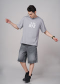 Men Grey Printed Cotton Oversized T-Shirt