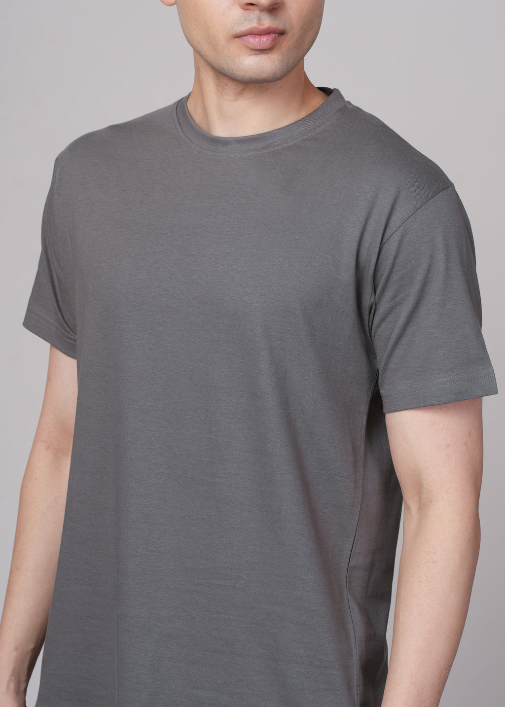 Men Grey Cotton Regular T-Shirt