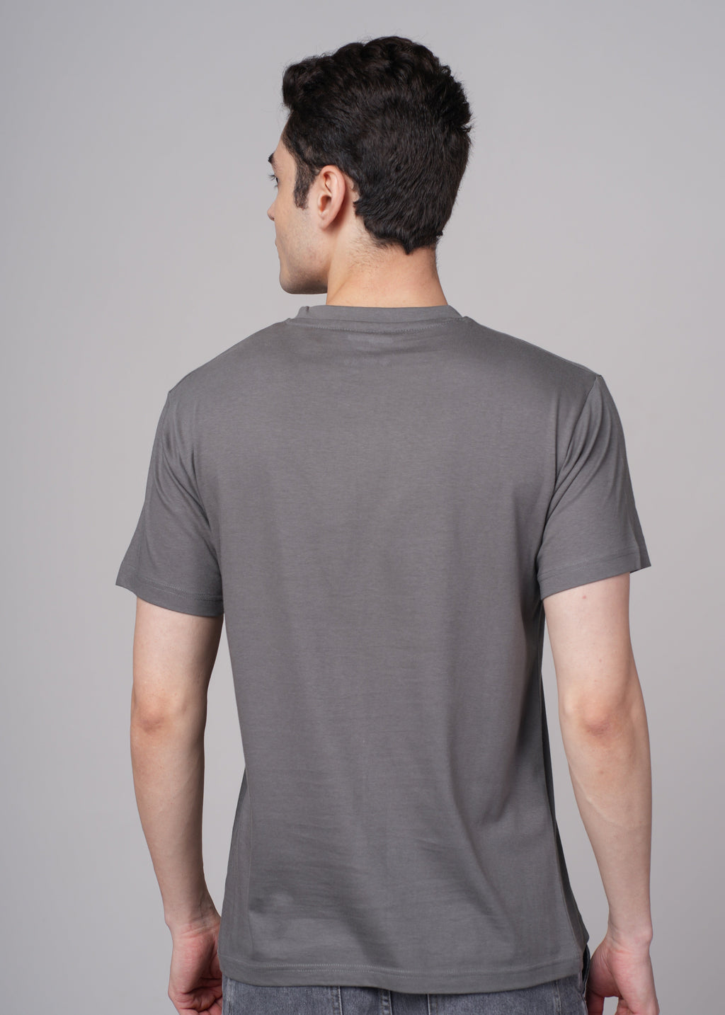 Men Grey Cotton Regular T-Shirt