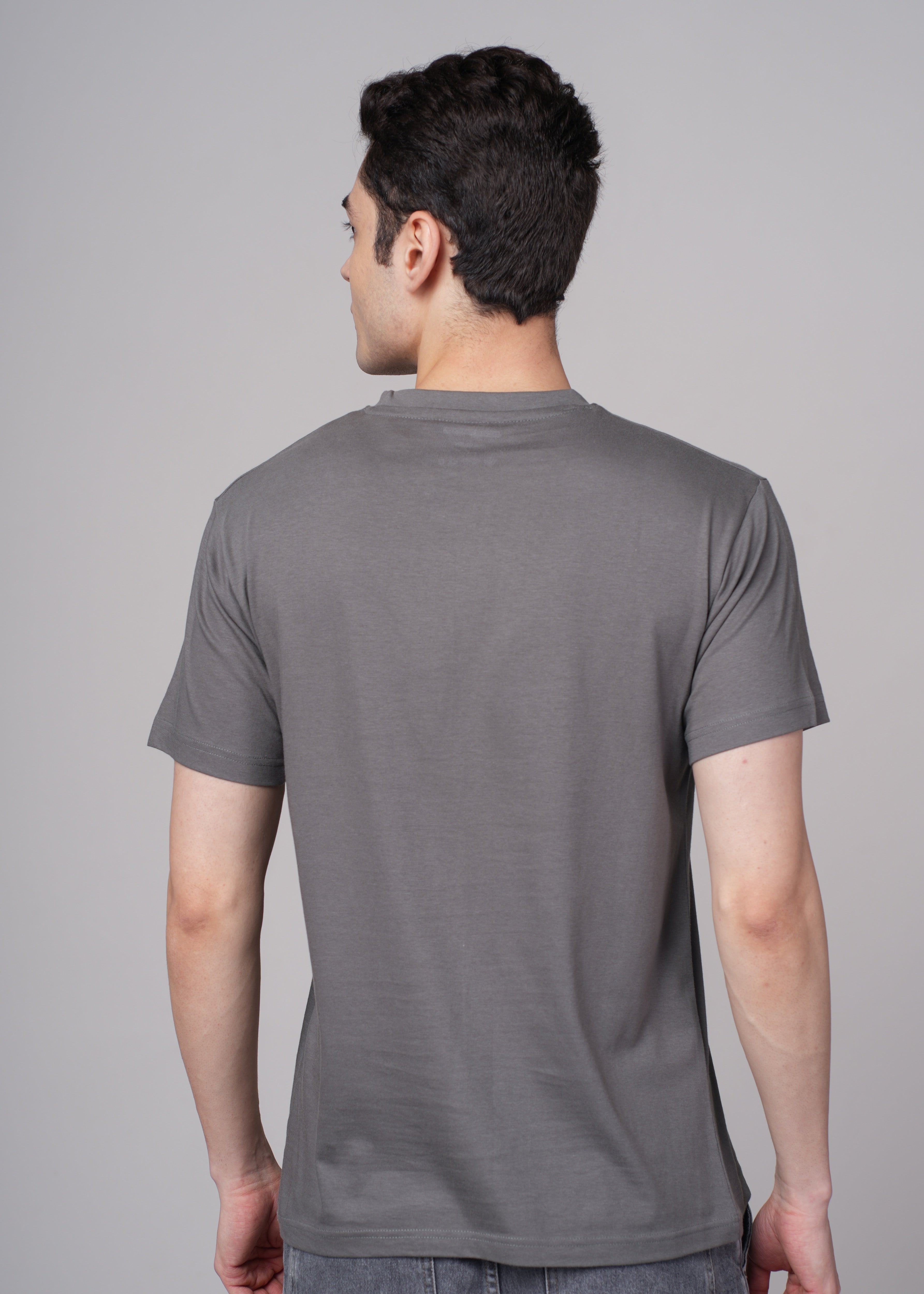 Men Grey Cotton Regular T-Shirt