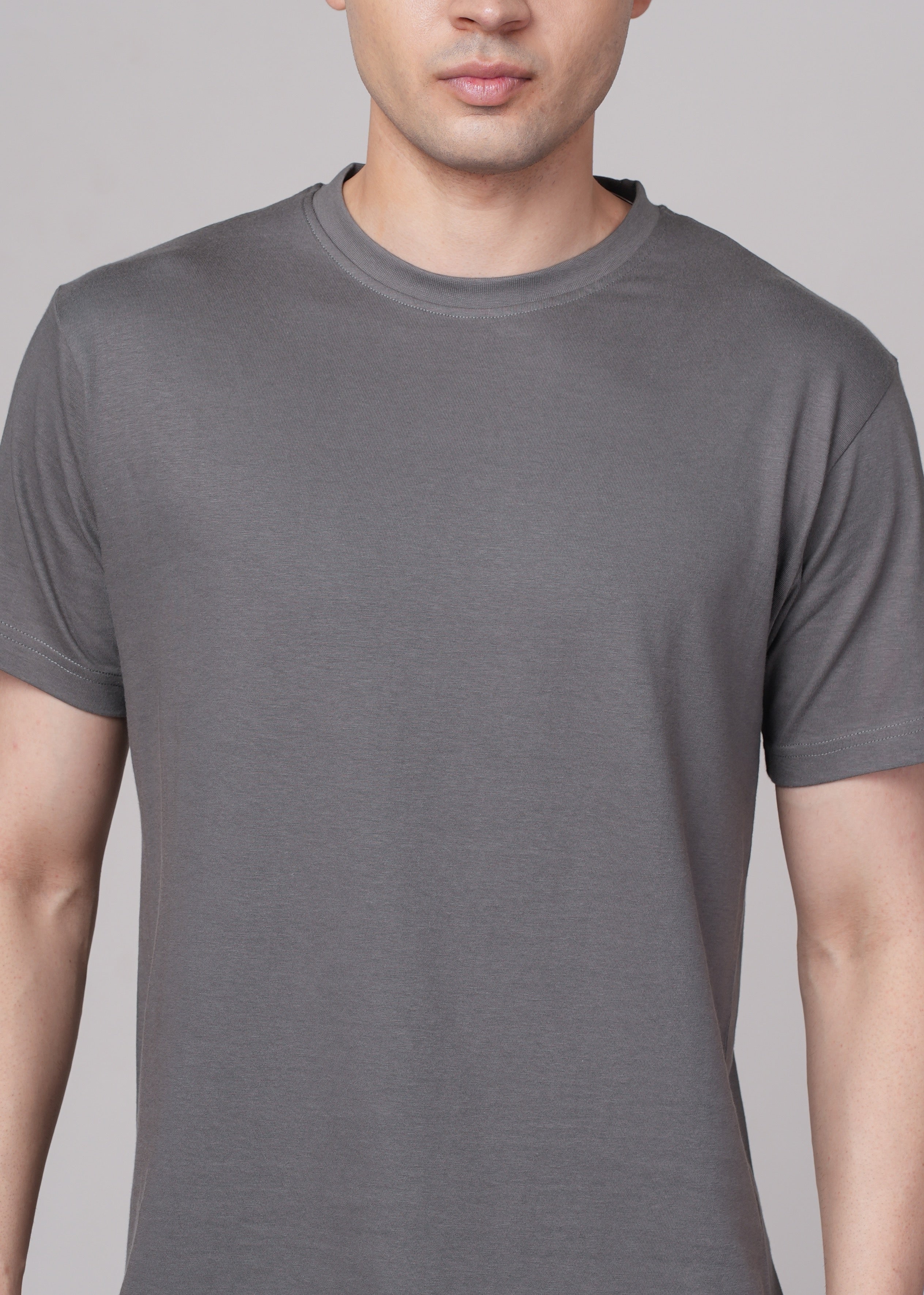 Men Grey Cotton Regular T-Shirt