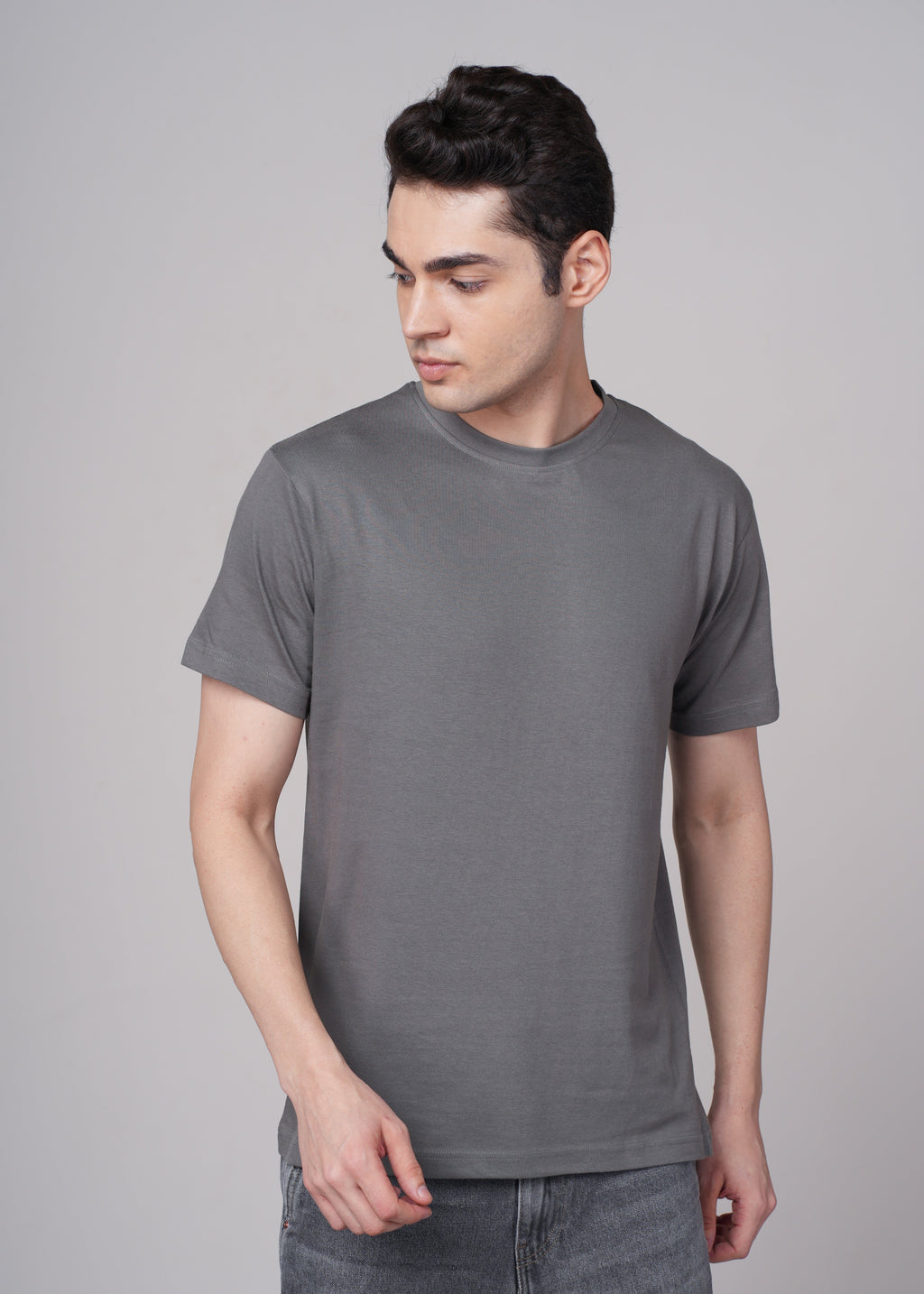 Men Grey Cotton Regular T-Shirt