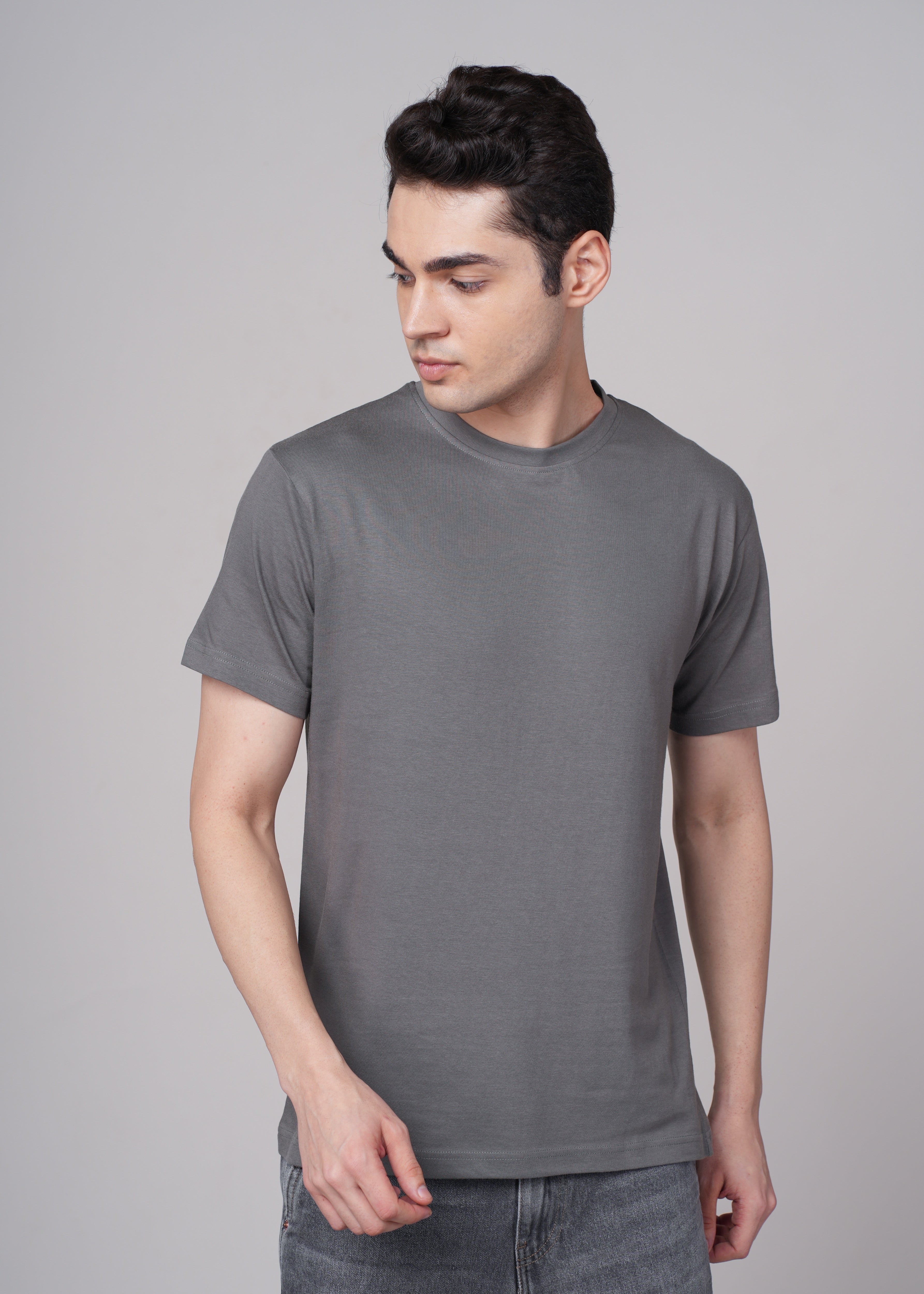 Men Grey Cotton Regular T-Shirt