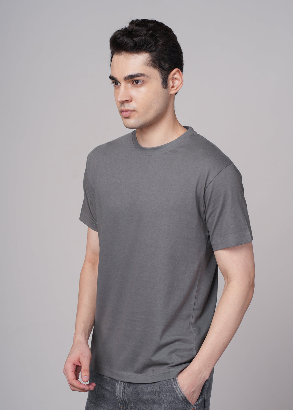 Men Grey Cotton Regular T-Shirt