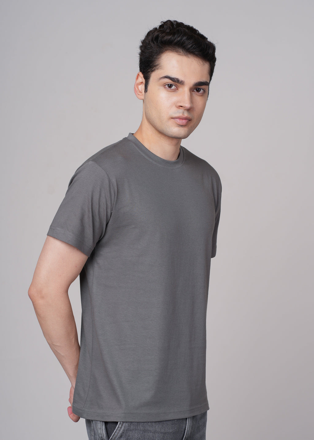 Men Grey Cotton Regular T-Shirt