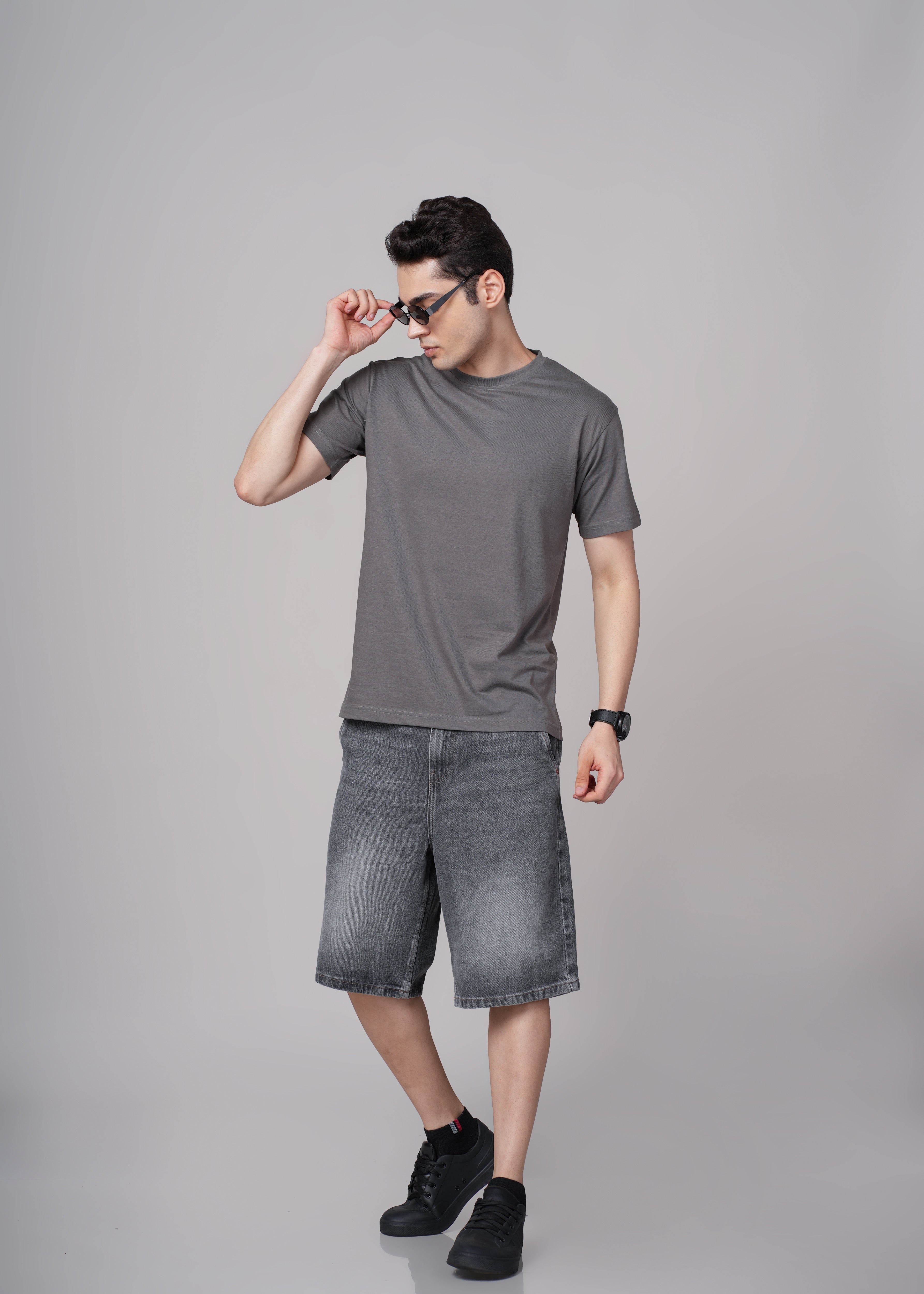 Men Grey Cotton Regular T-Shirt