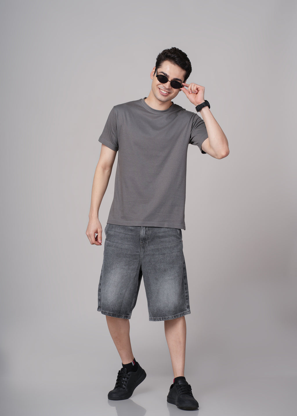 Men Grey Cotton Regular T-Shirt