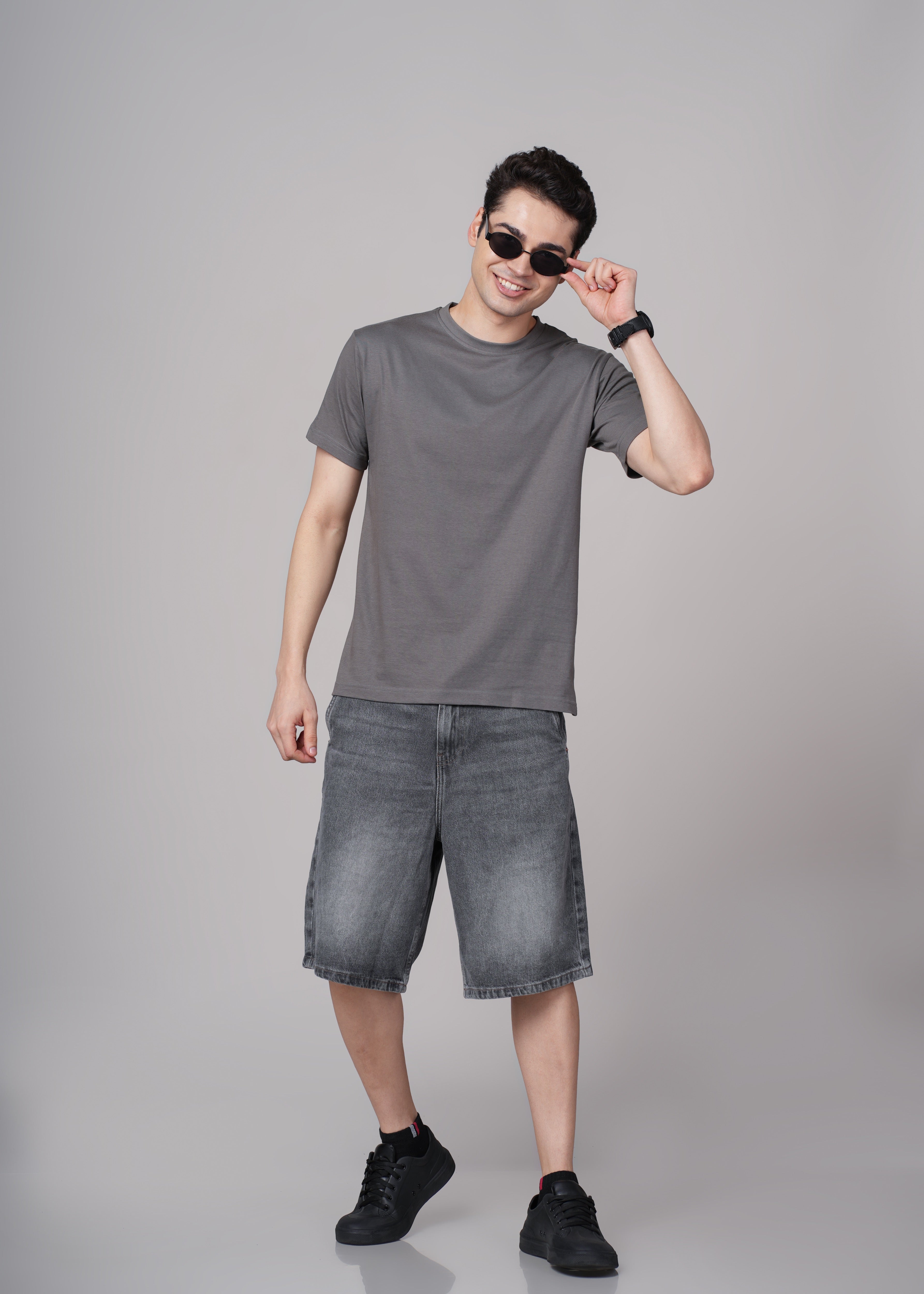 Men Grey Cotton Regular T-Shirt