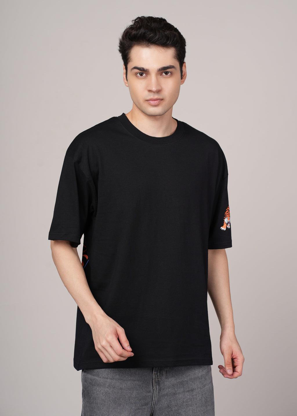 Men Black Graphic Cotton Oversized T-Shirt