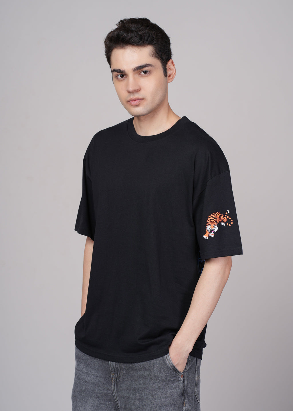 Men Black Graphic Cotton Oversized T-Shirt