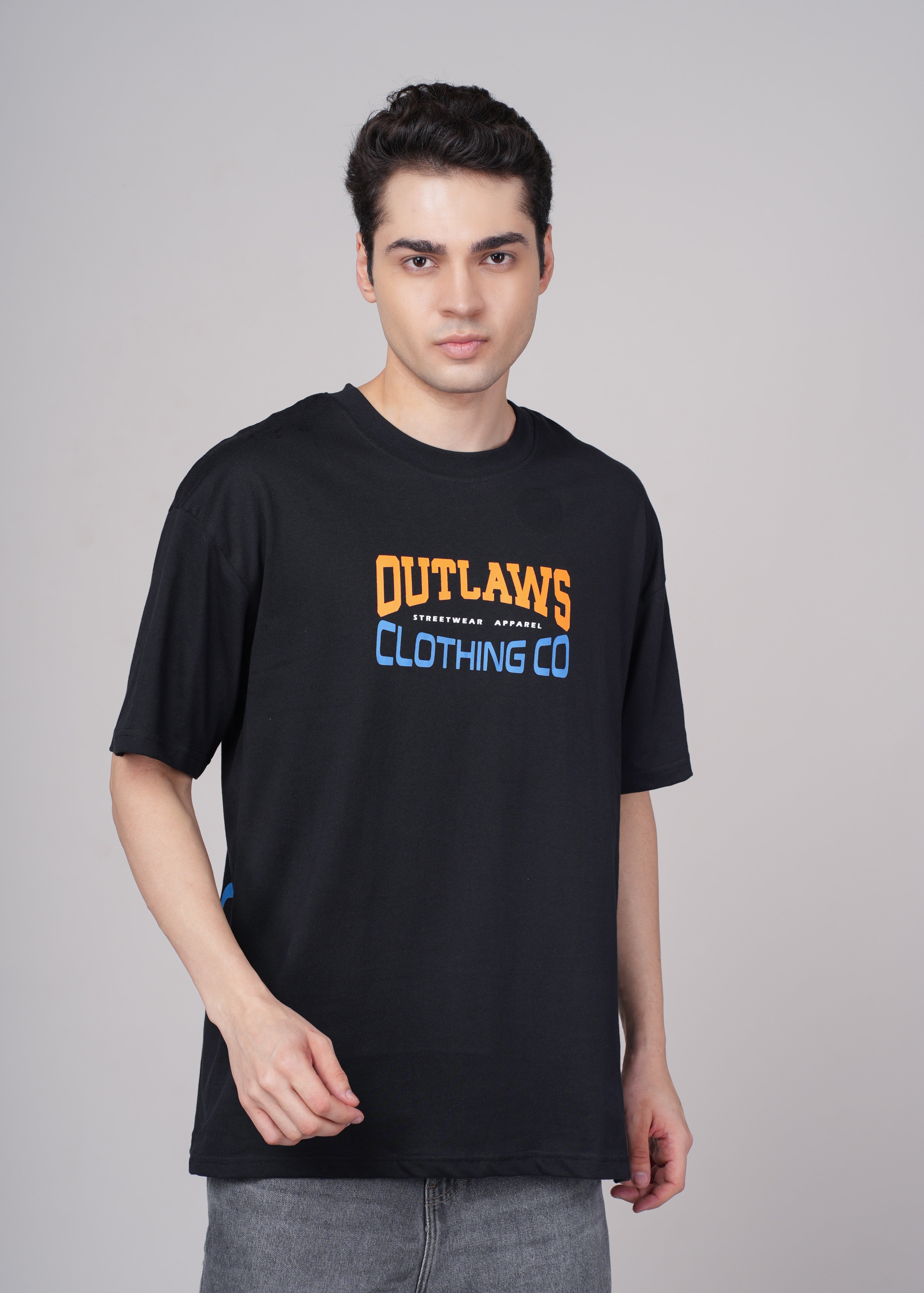 Men Black Printed Cotton Oversized T-Shirt
