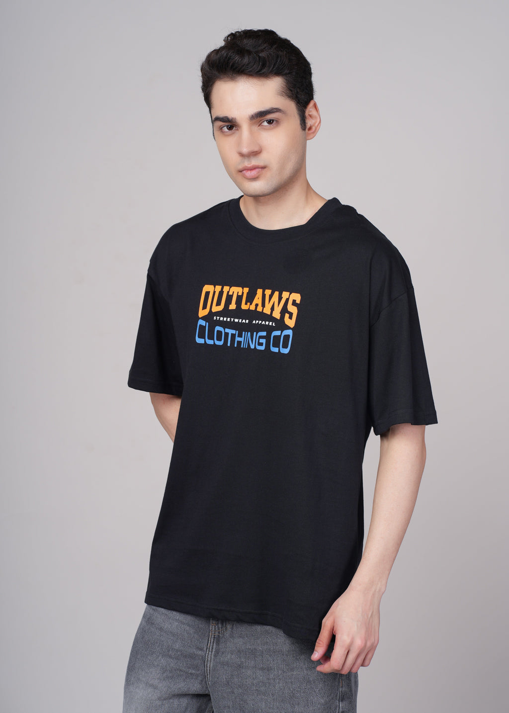 Men Black Printed Cotton Oversized T-Shirt