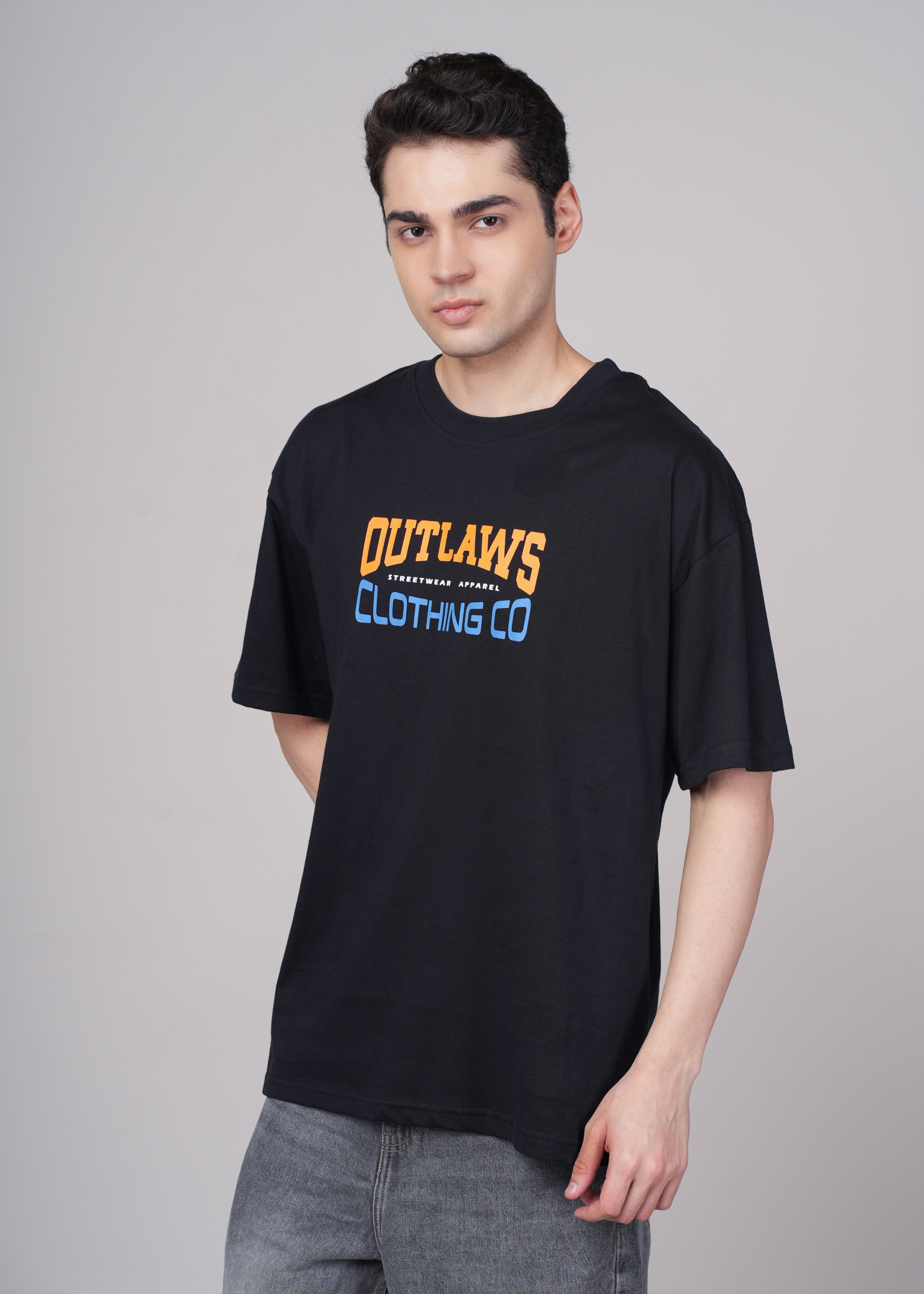 Men Black Printed Cotton Oversized T-Shirt