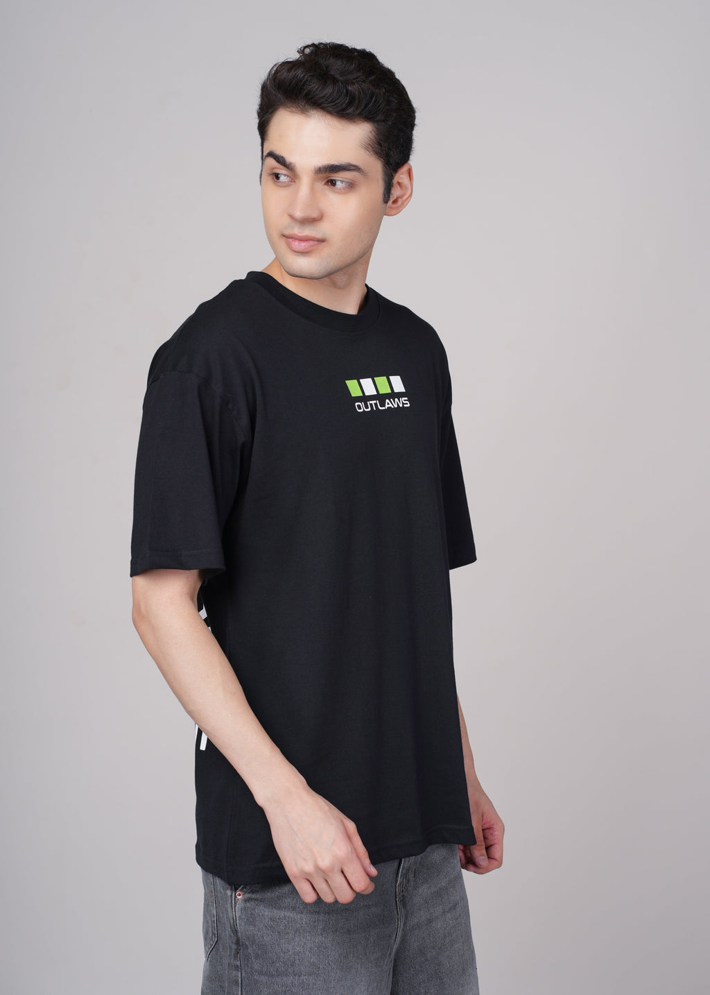 Men Black Printed Cotton Oversized T-Shirt