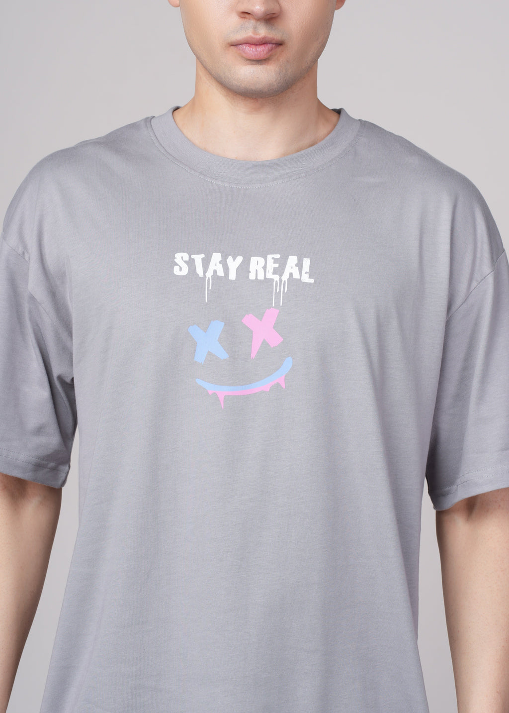 Men Grey Graphic Cotton Oversized T-Shirt