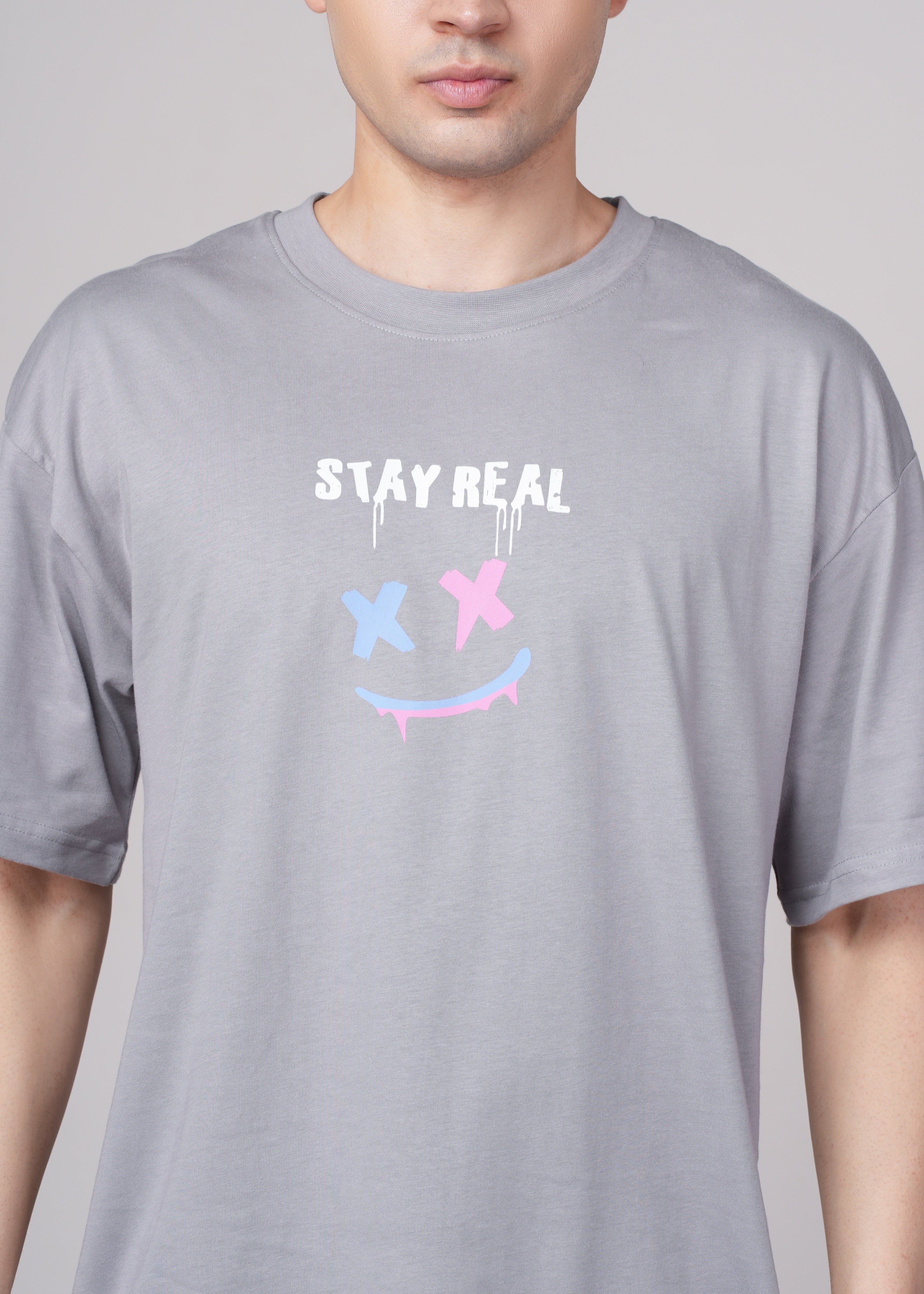 Men Grey Graphic Cotton Oversized T-Shirt