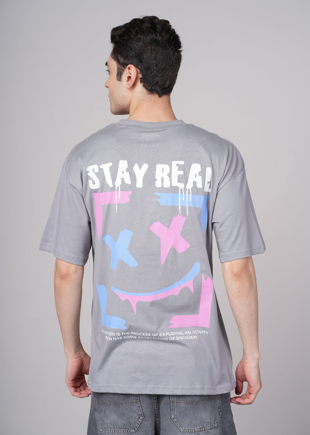 Men Grey Graphic Cotton Oversized T-Shirt
