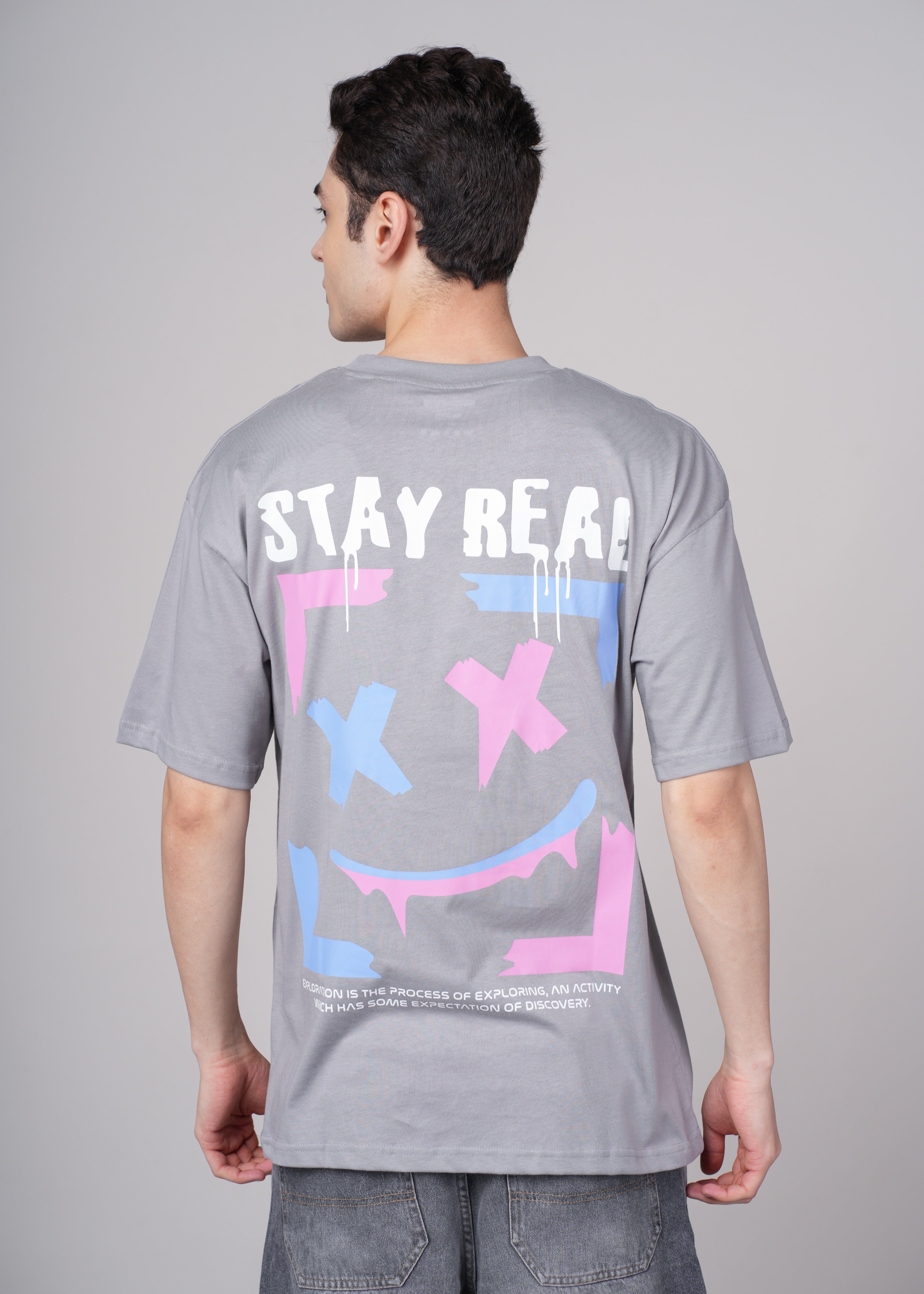 Men Grey Graphic Cotton Oversized T-Shirt