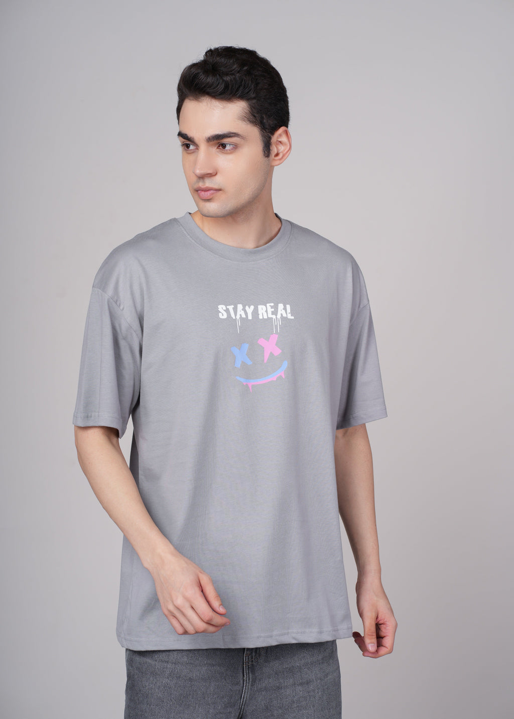 Men Grey Graphic Cotton Oversized T-Shirt