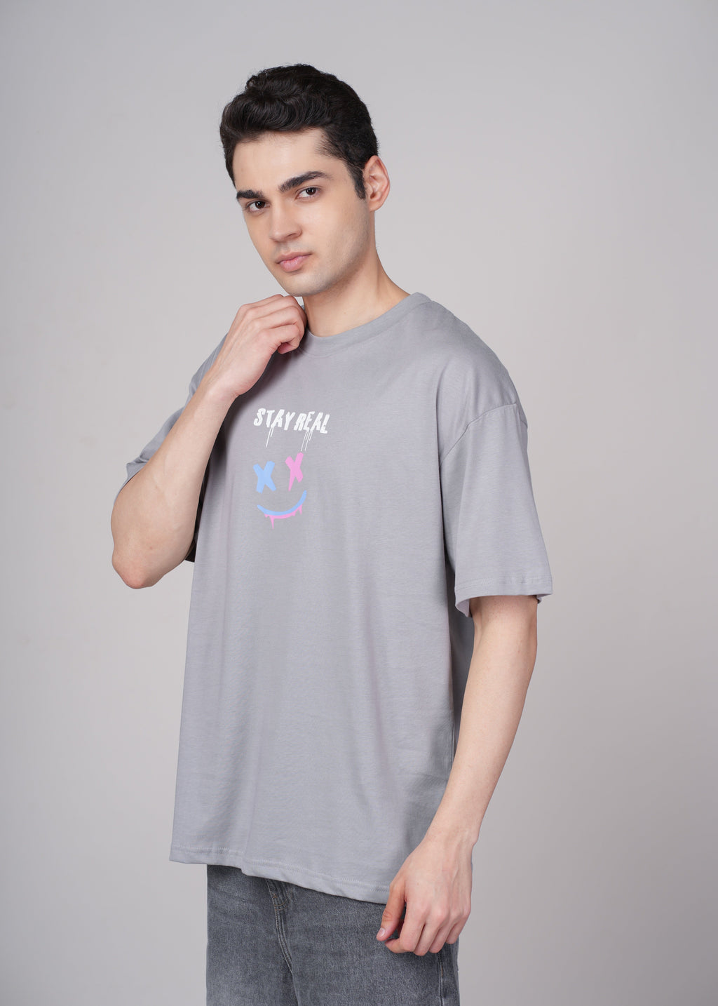 Men Grey Graphic Cotton Oversized T-Shirt