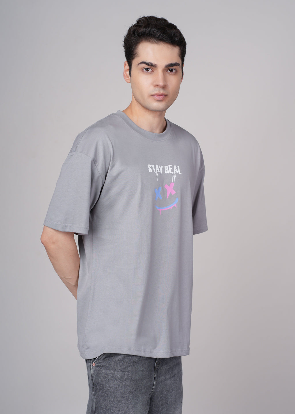 Men Grey Graphic Cotton Oversized T-Shirt