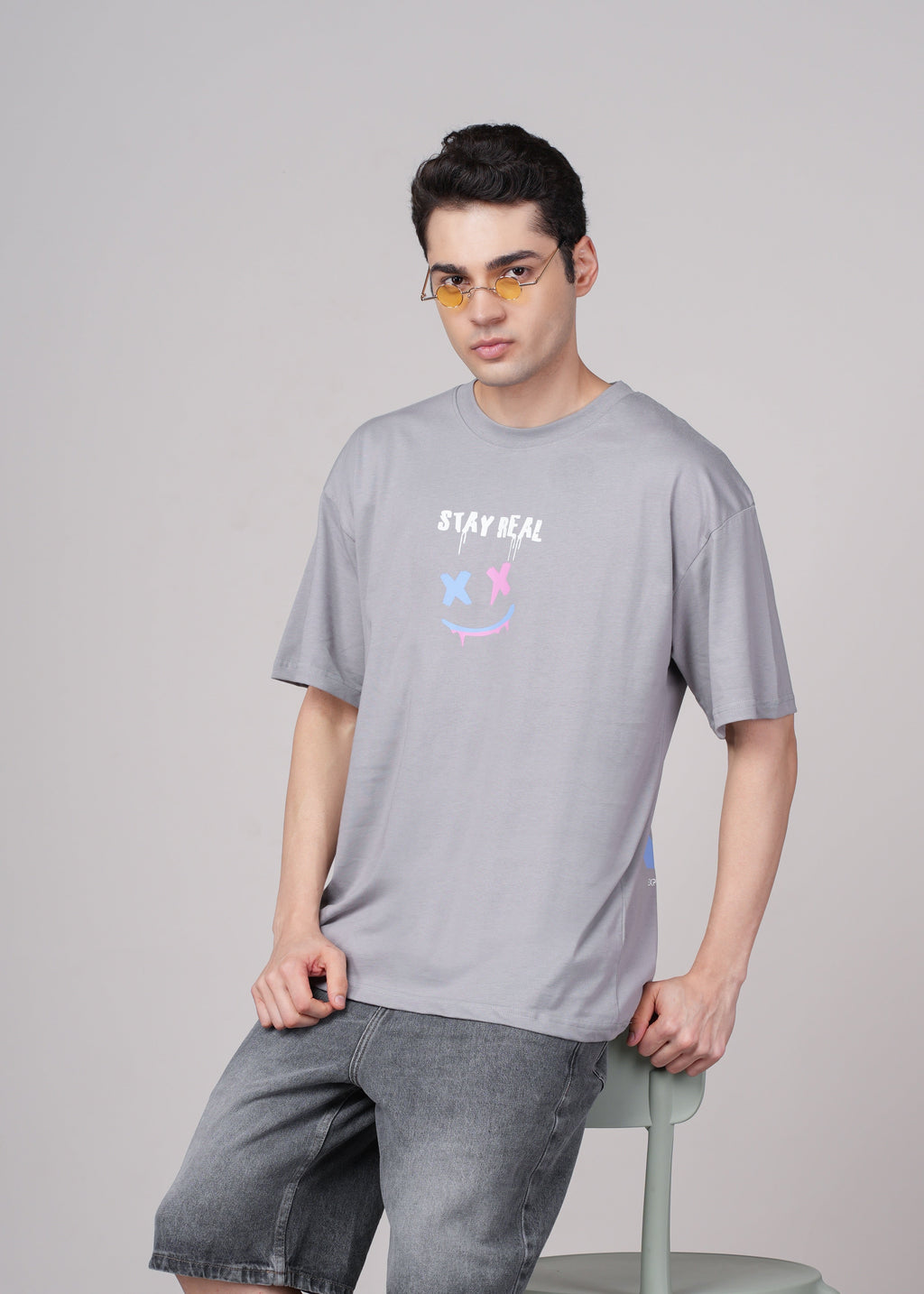 Men Grey Graphic Cotton Oversized T-Shirt