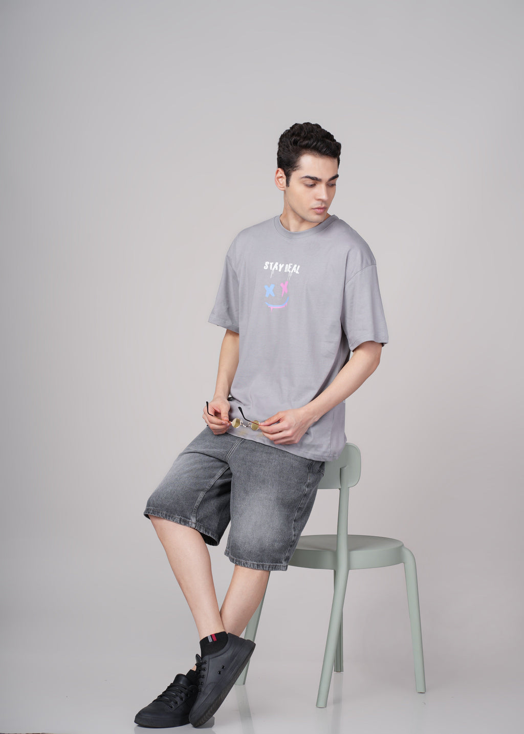Men Grey Graphic Cotton Oversized T-Shirt