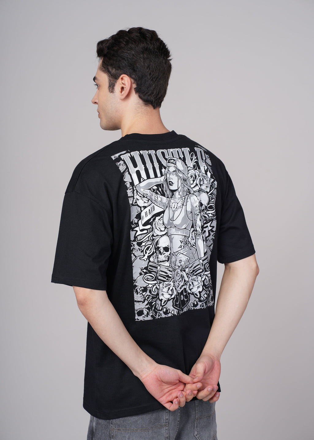 Men Black Graphic Cotton Oversized T-Shirt