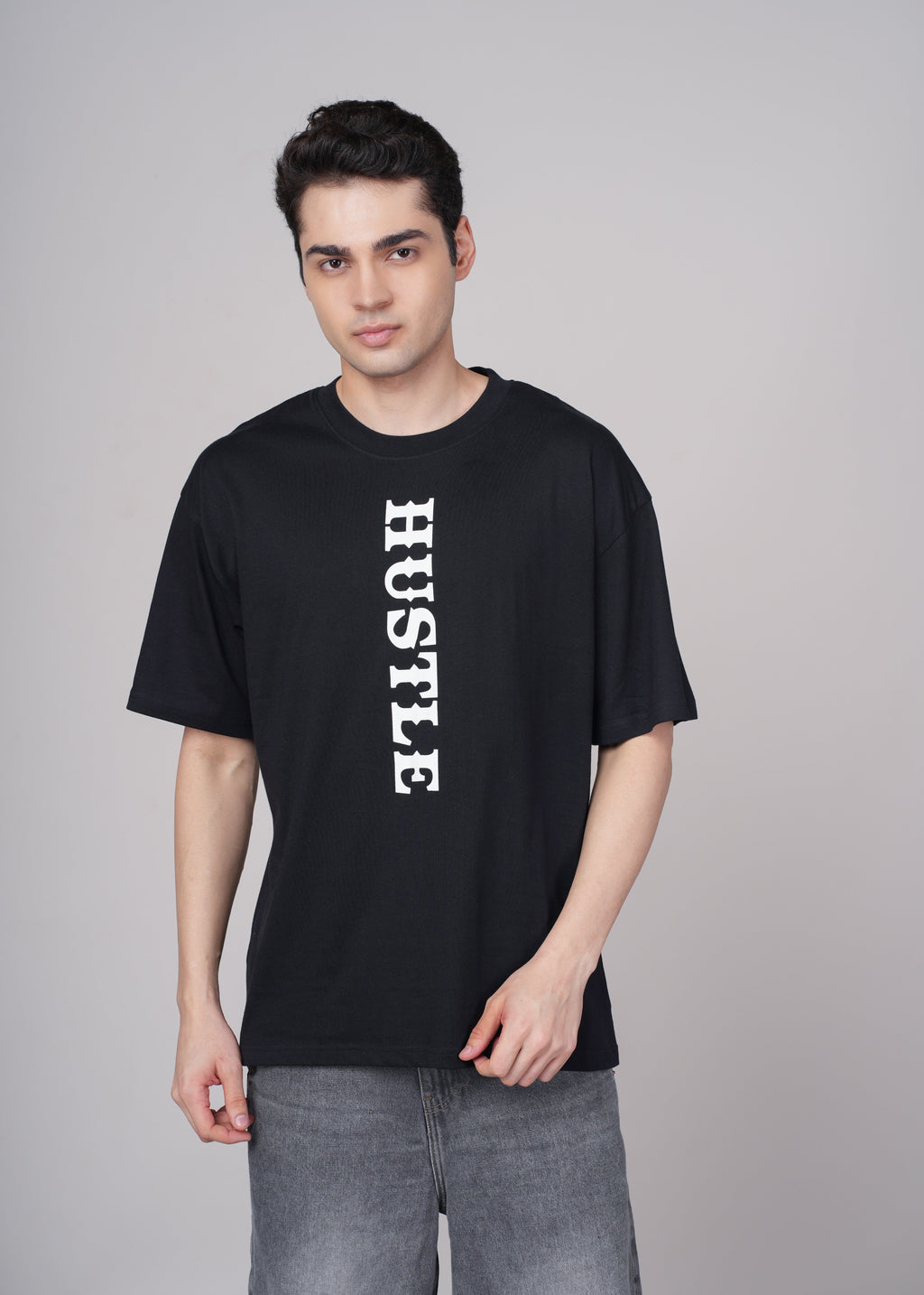 Men Black Graphic Cotton Oversized T-Shirt