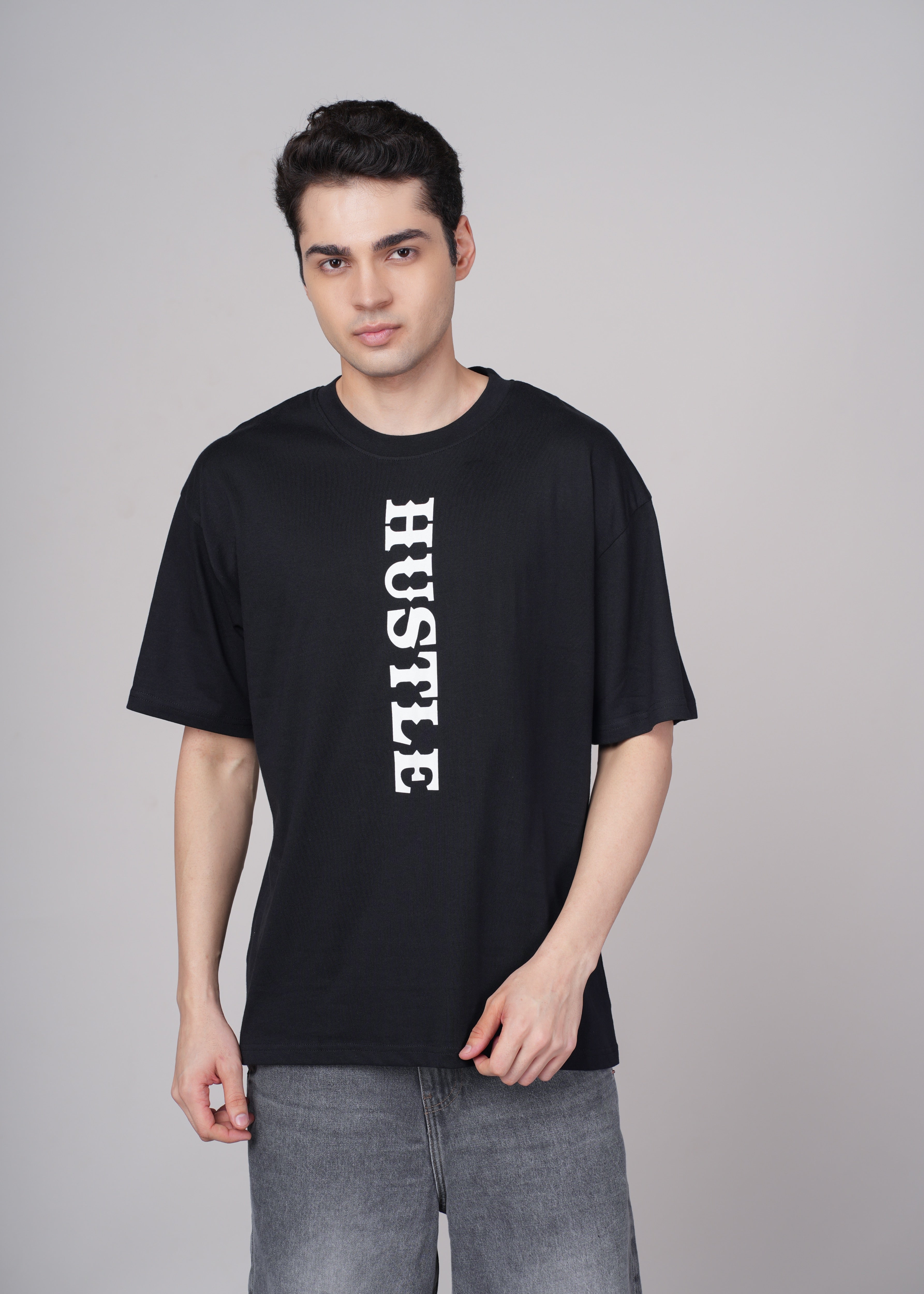 Men Black Graphic Cotton Oversized T-Shirt