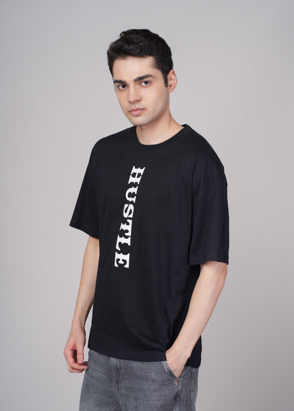 Men Black Graphic Cotton Oversized T-Shirt