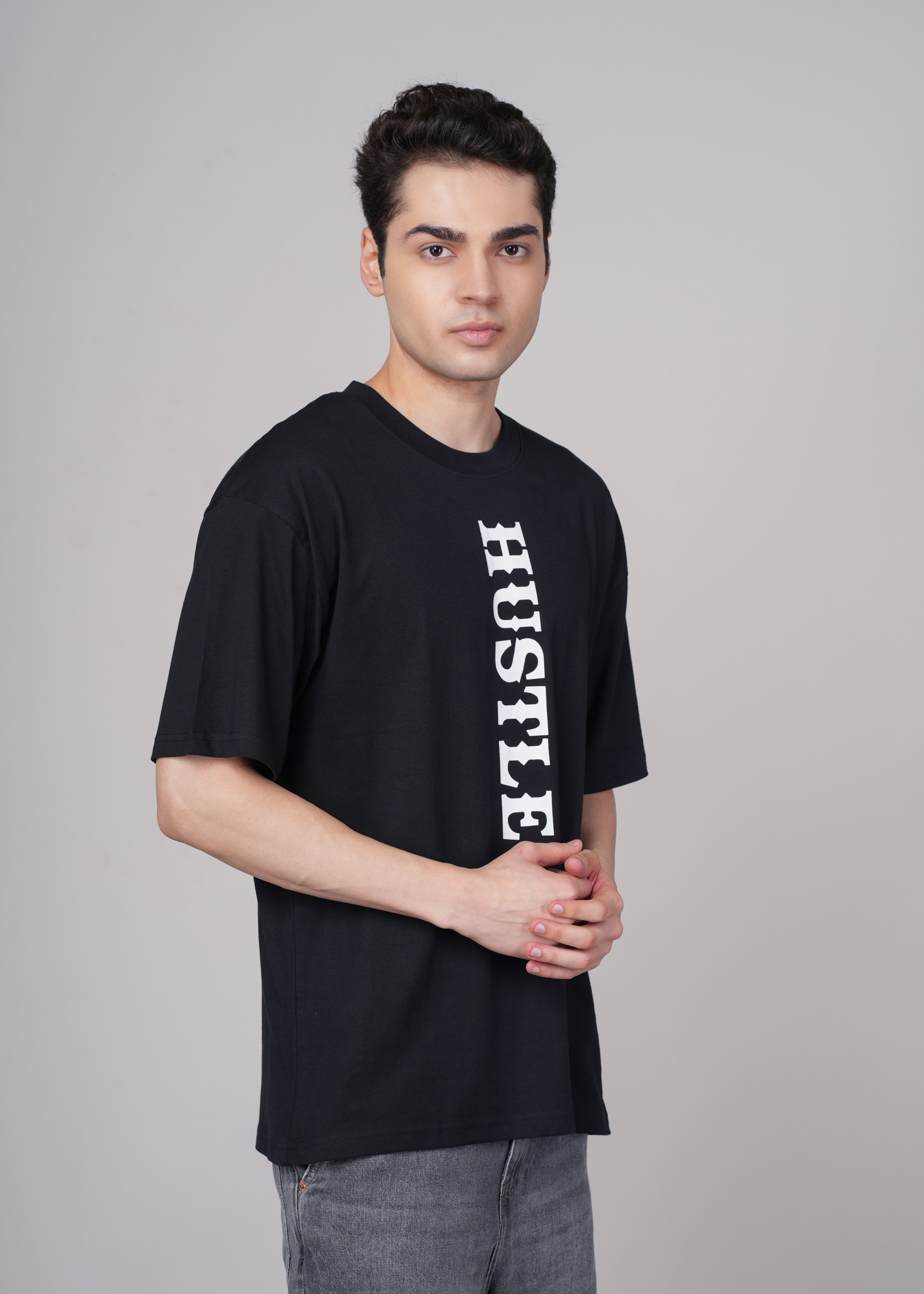 Men Black Graphic Cotton Oversized T-Shirt