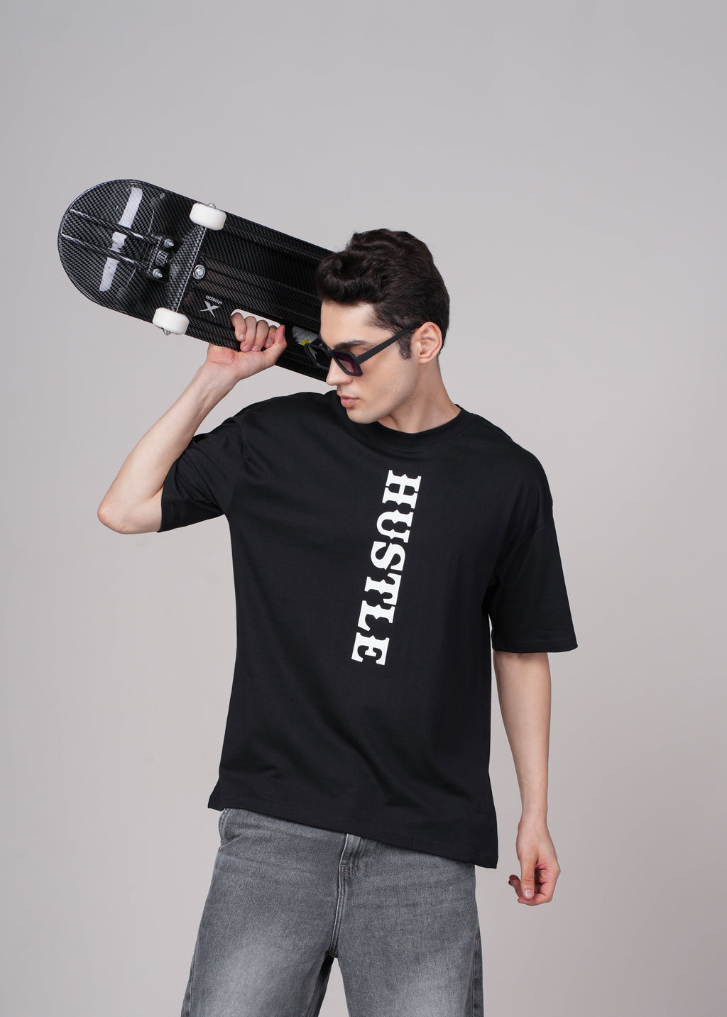 Men Black Graphic Cotton Oversized T-Shirt