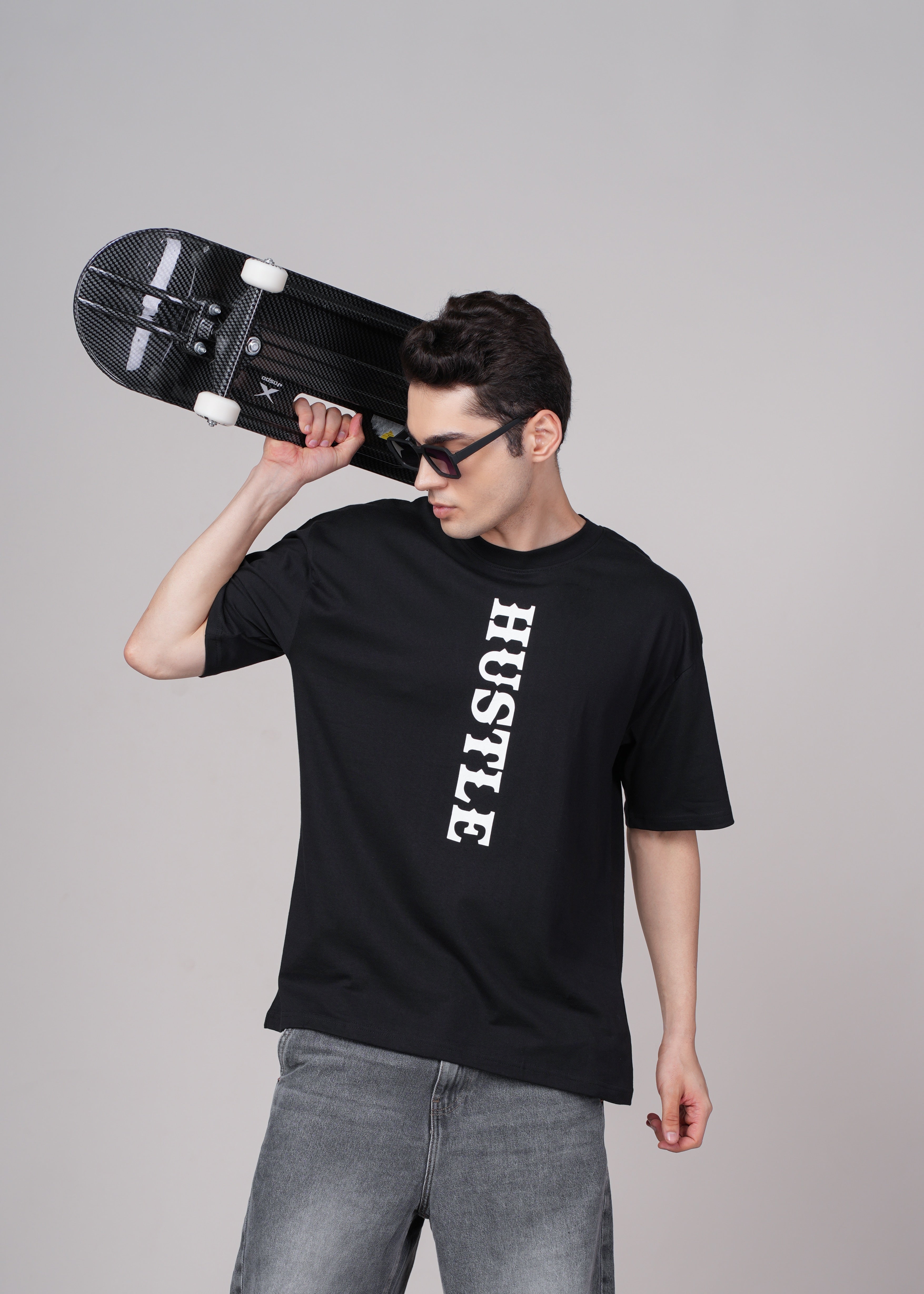Men Black Graphic Cotton Oversized T-Shirt