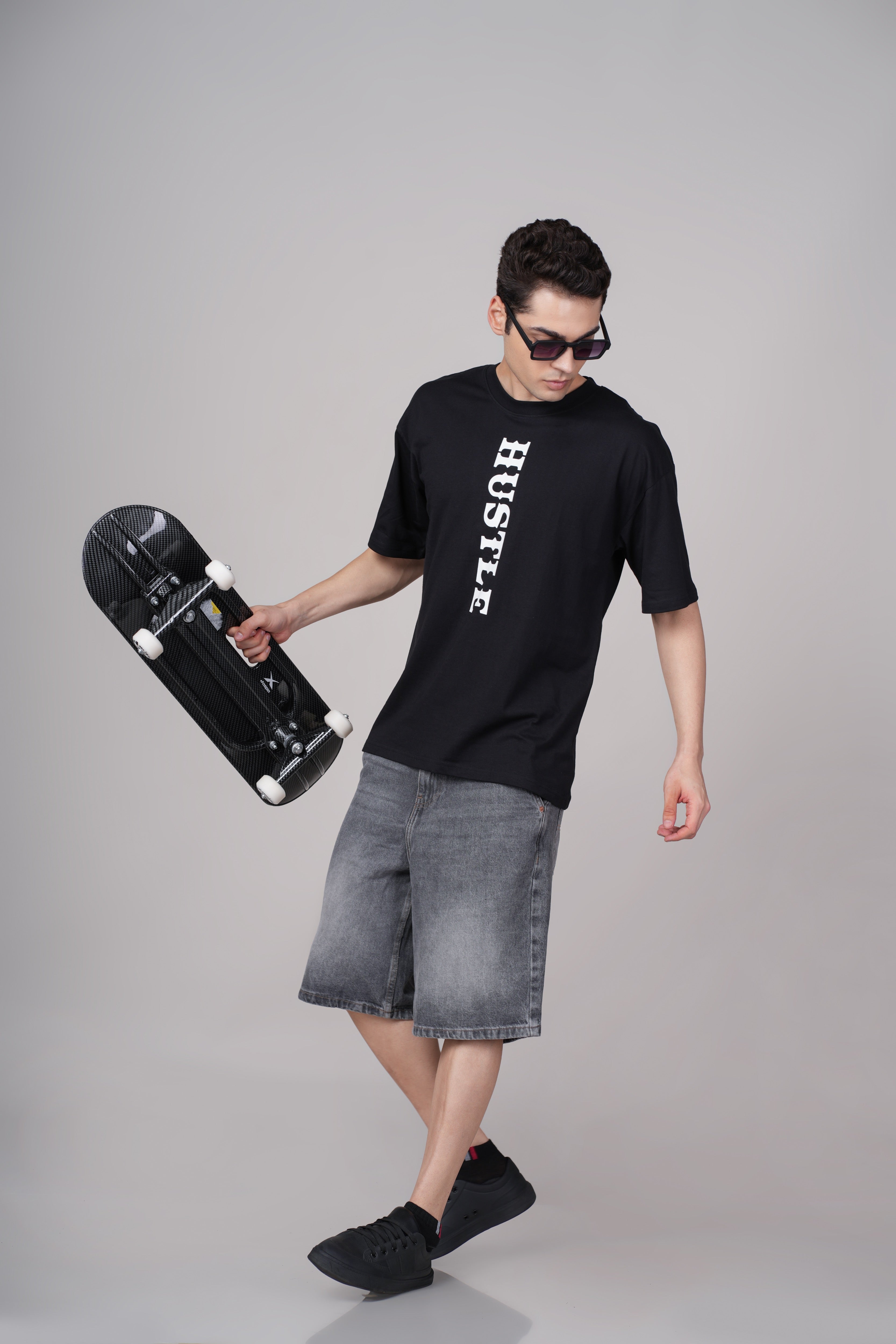 Men Black Graphic Cotton Oversized T-Shirt