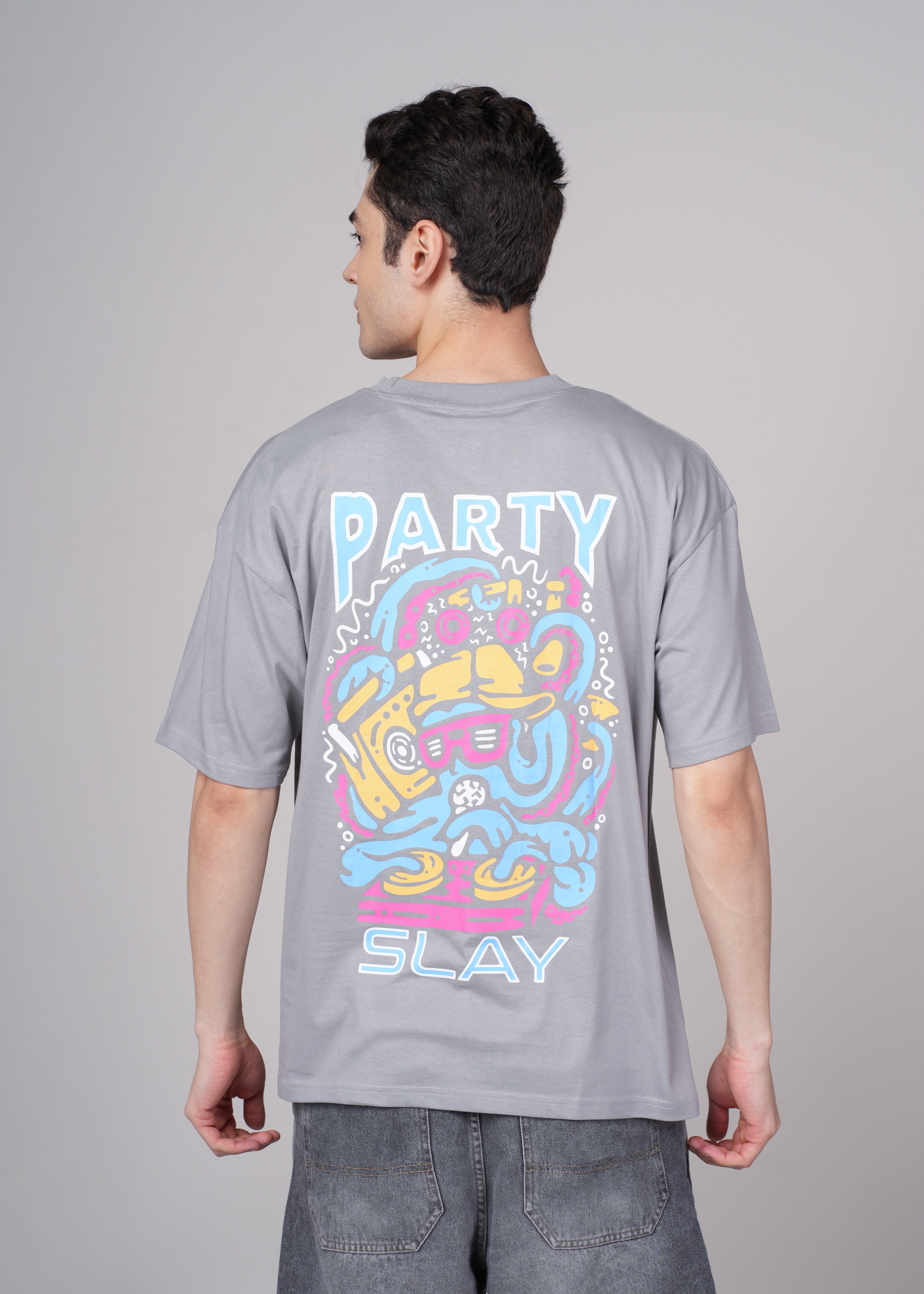 Men Grey Graphic Cotton Oversized T-Shirt