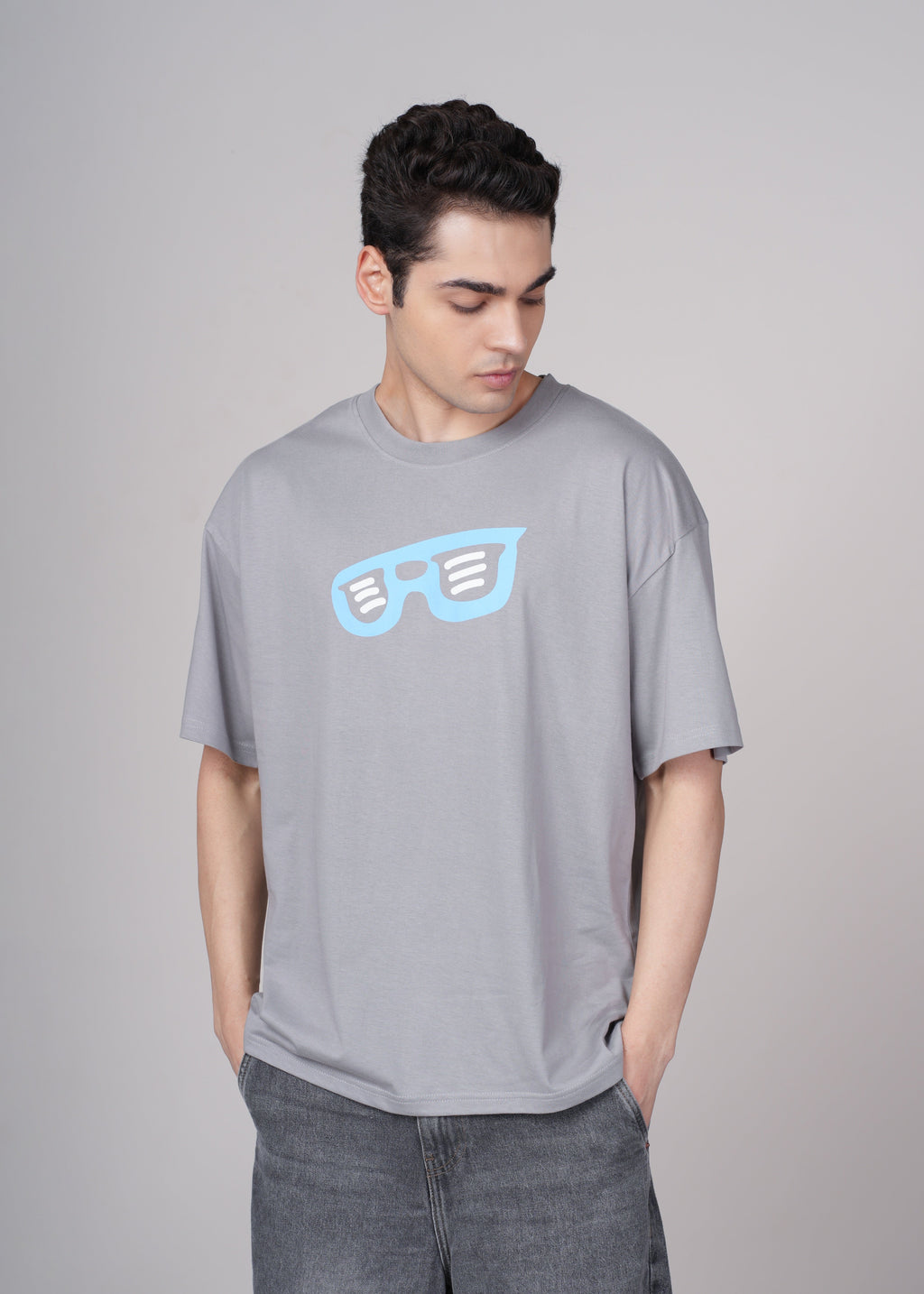 Men Grey Graphic Cotton Oversized T-Shirt
