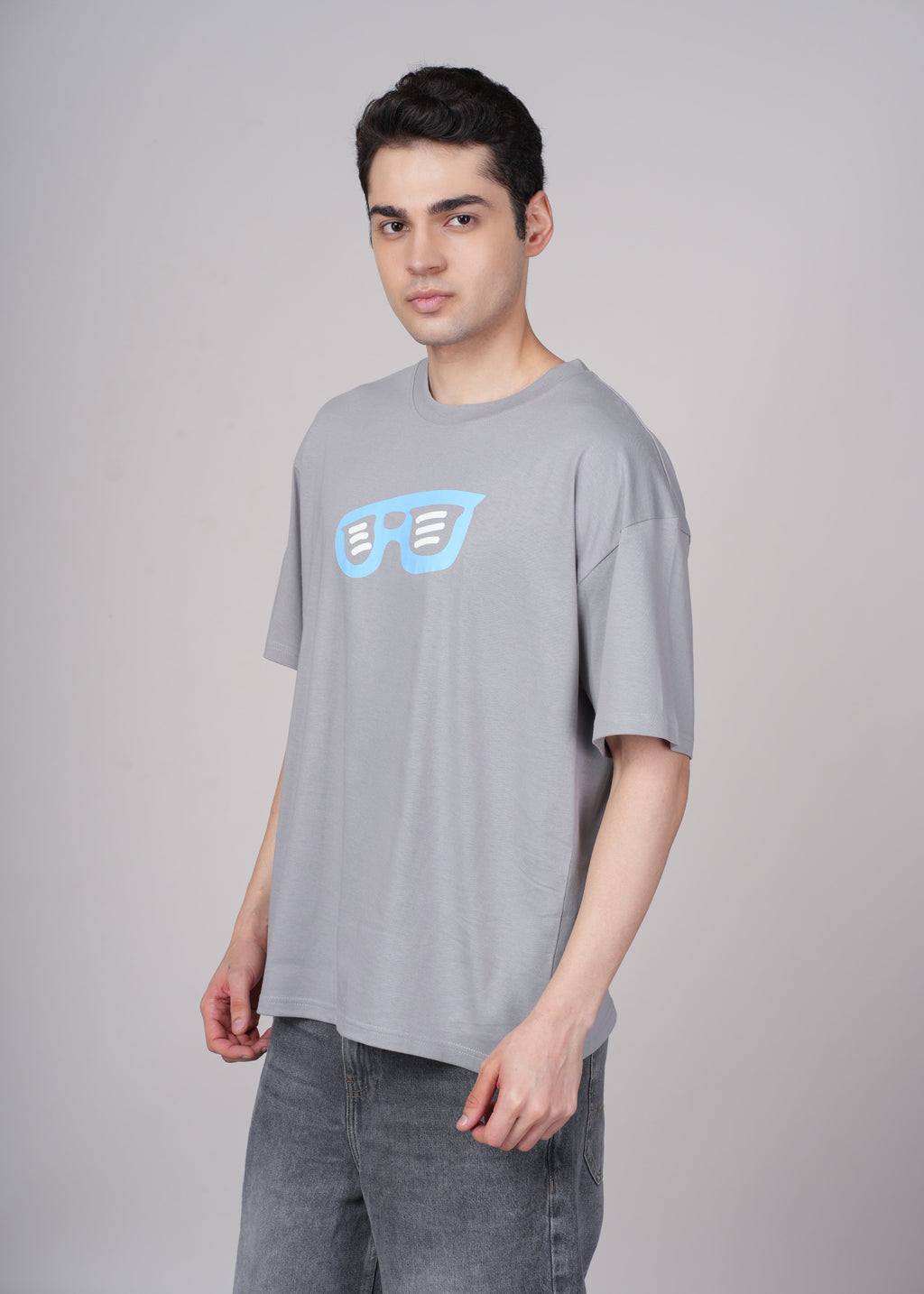 Men Grey Graphic Cotton Oversized T-Shirt