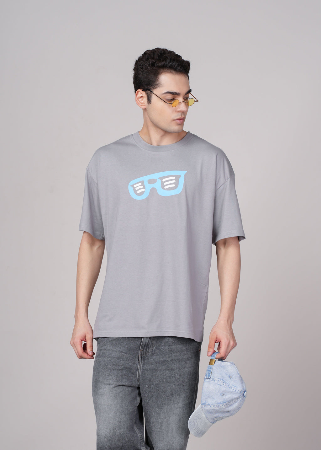 Men Grey Graphic Cotton Oversized T-Shirt